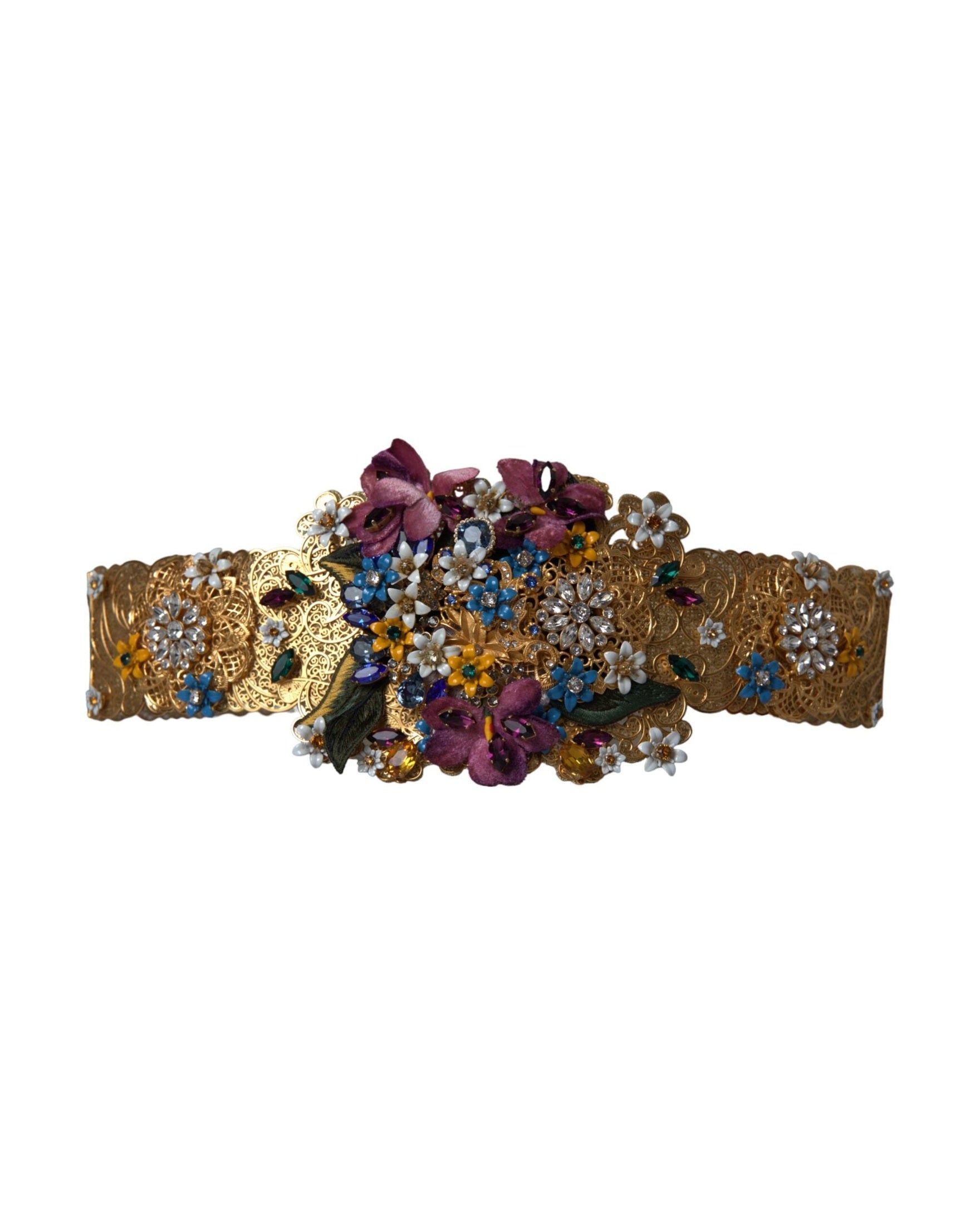 Dolce & Gabbana Multicolor Embellished Floral Crystal Wide Waist Belt Belts