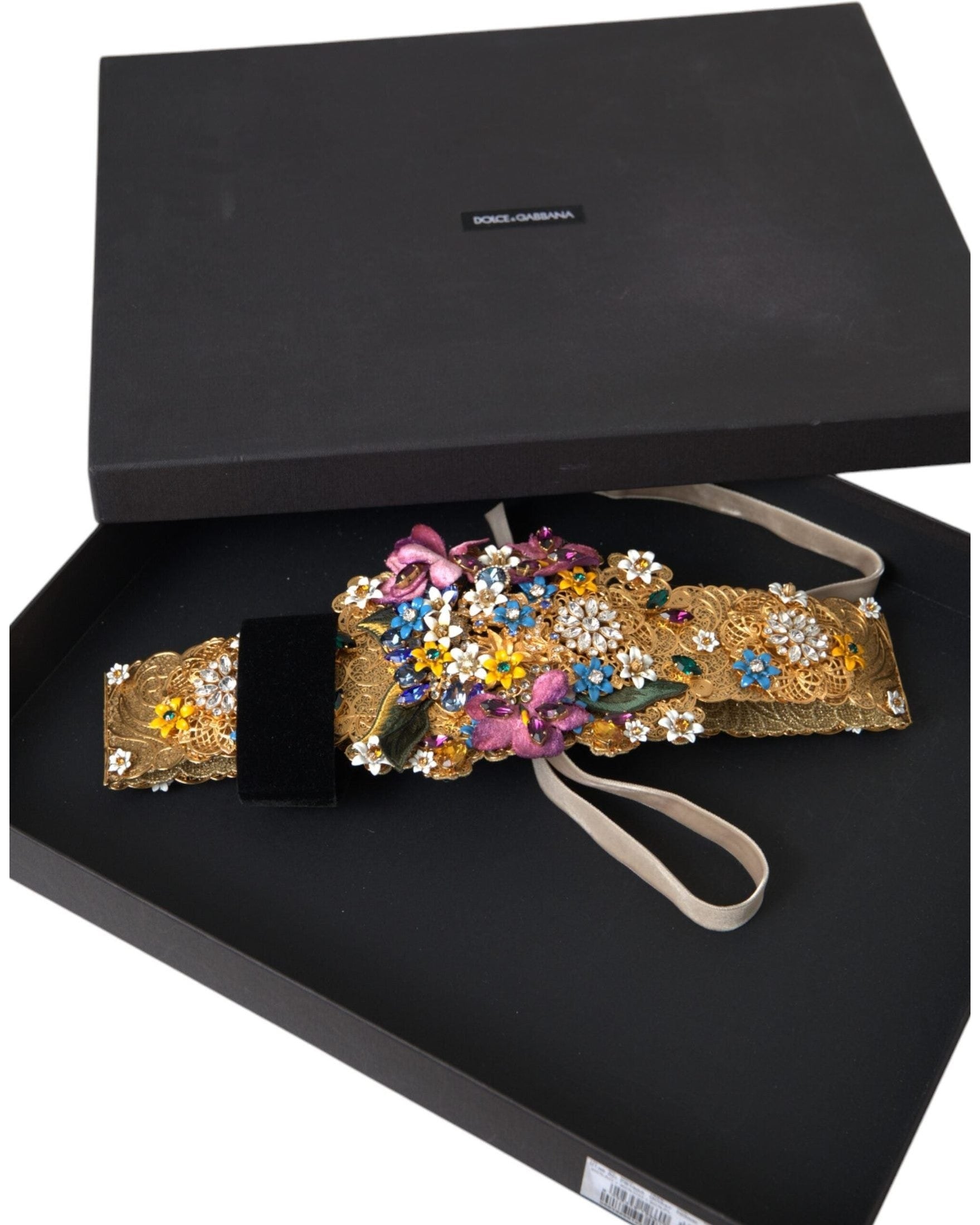 Dolce & Gabbana Multicolor Embellished Floral Crystal Wide Waist Belt Belts