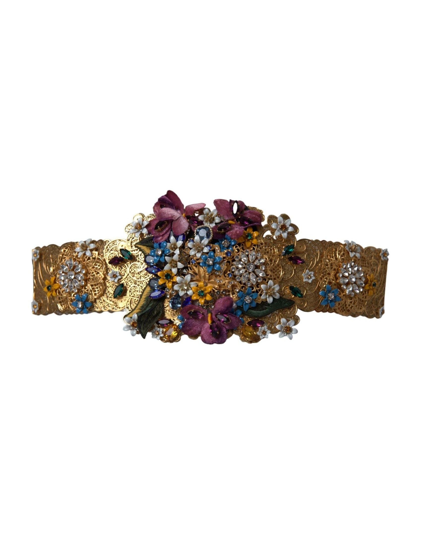 Dolce & Gabbana Multicolor Embellished Floral Crystal Wide Waist Belt Belts