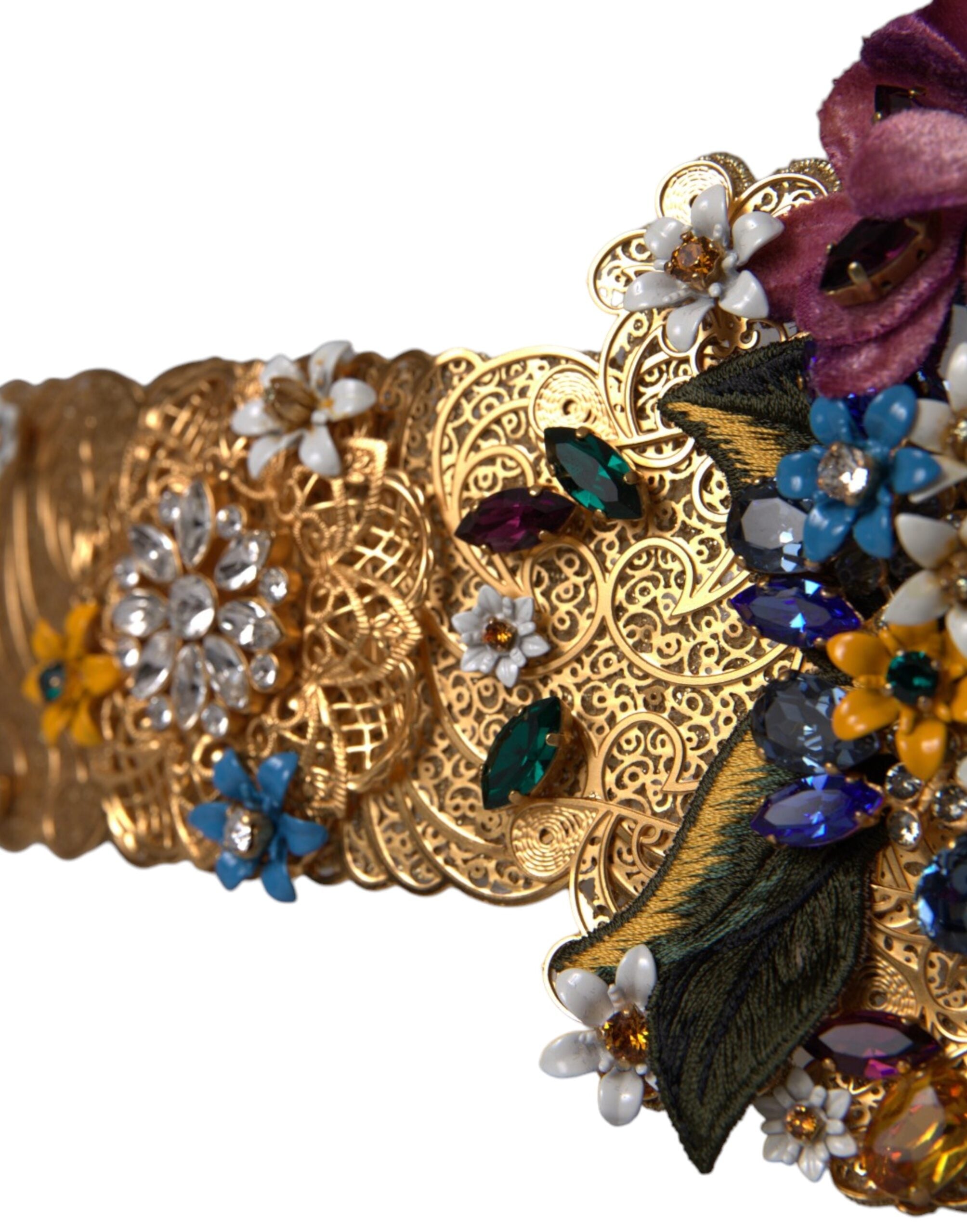 Dolce & Gabbana Multicolor Embellished Floral Crystal Wide Waist Belt Glam Steals