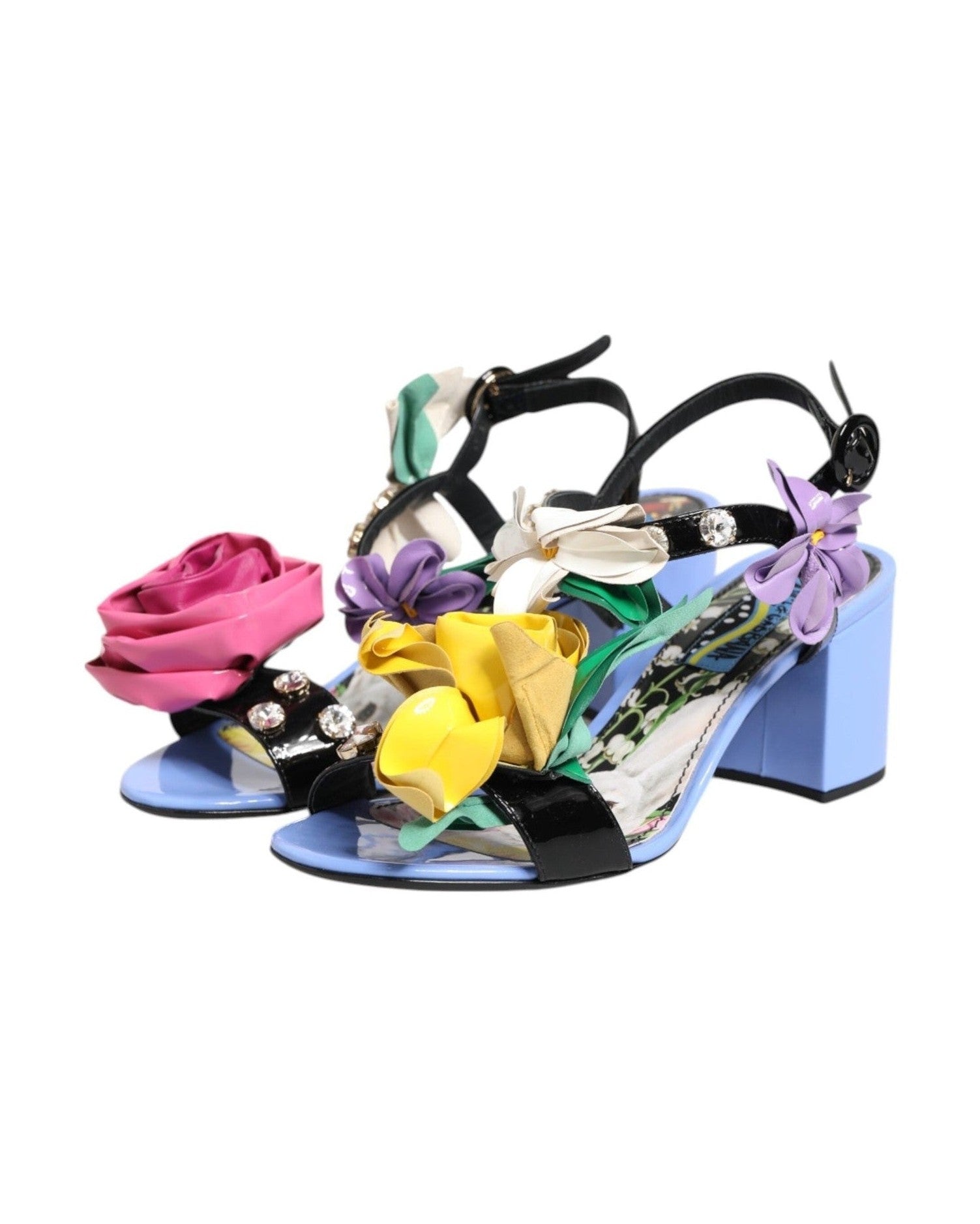 Dolce & Gabbana Multicolor Floral Appliqué Crystal Sandals Shoes Glam Steals