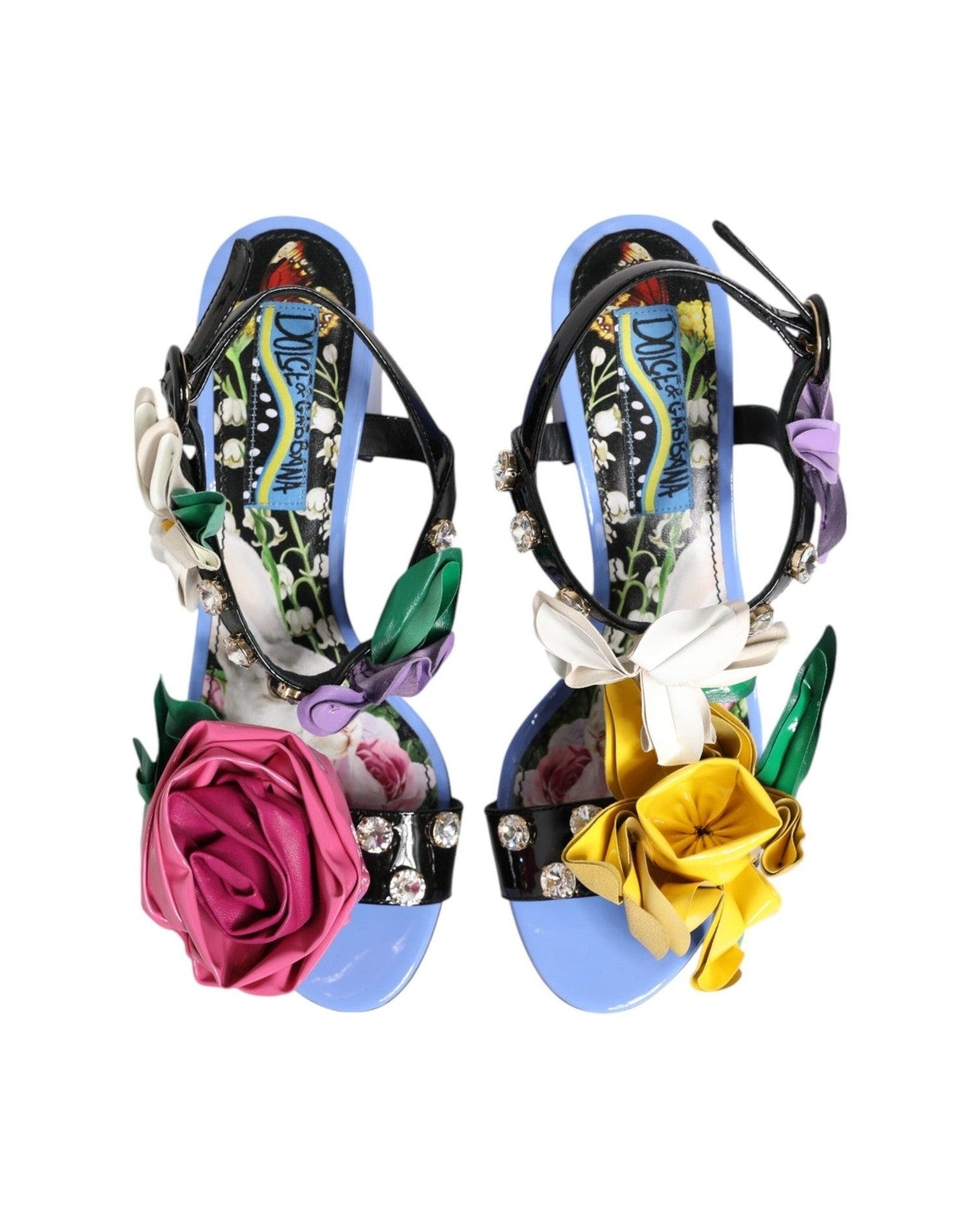Dolce & Gabbana Multicolor Floral Appliqué Crystal Sandals Shoes Glam Steals