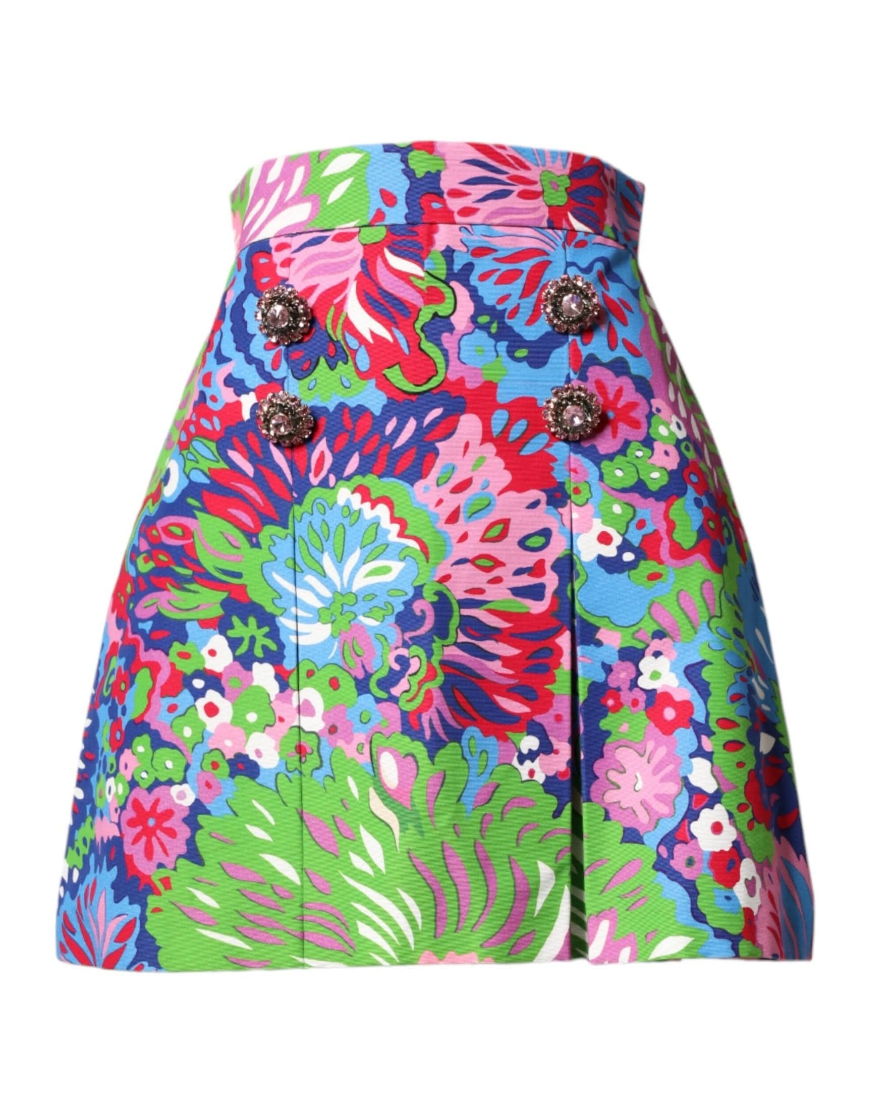 Dolce & Gabbana Multicolor Floral Buttoned High Waist Mini Shorts Skirts