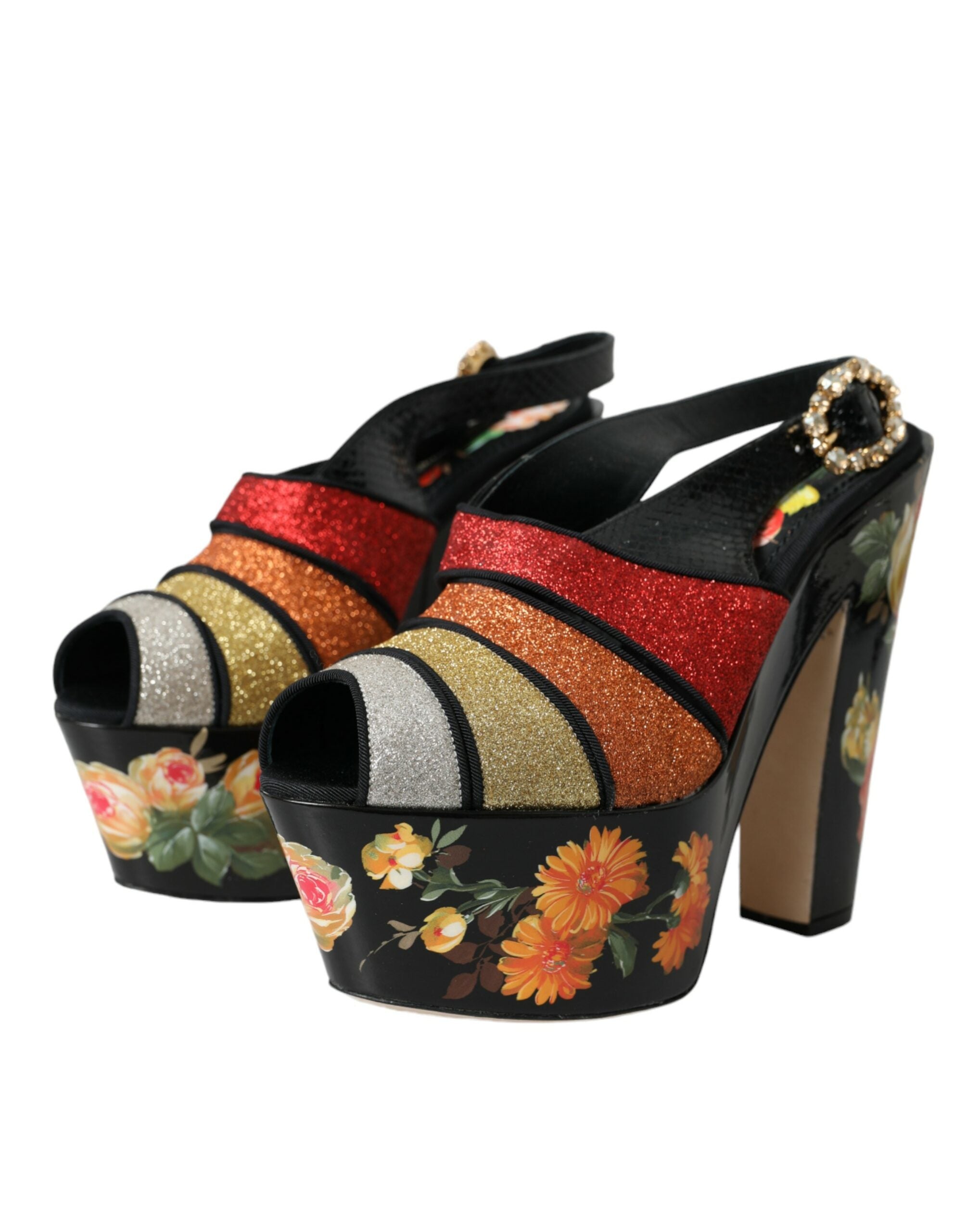 Dolce & Gabbana Multicolor Floral Crystal Platform Sandals Shoes Glam Steals