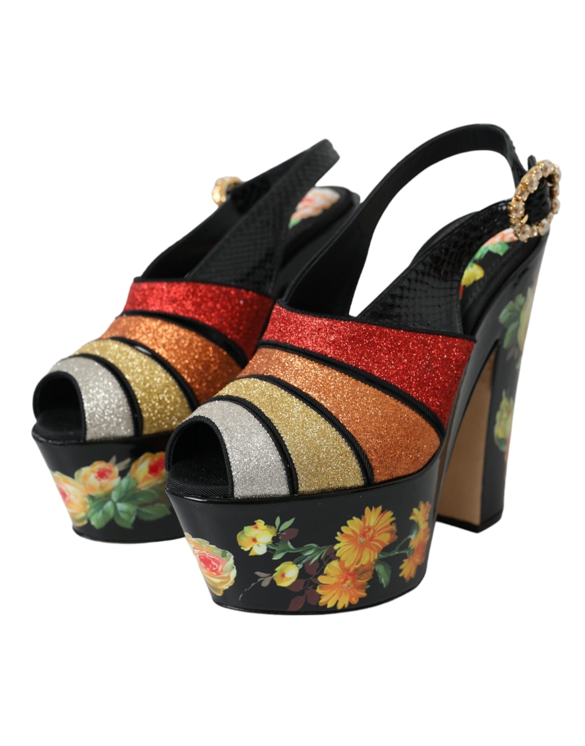 Dolce & Gabbana Multicolor Floral Crystal Platform Sandals Shoes Glam Steals