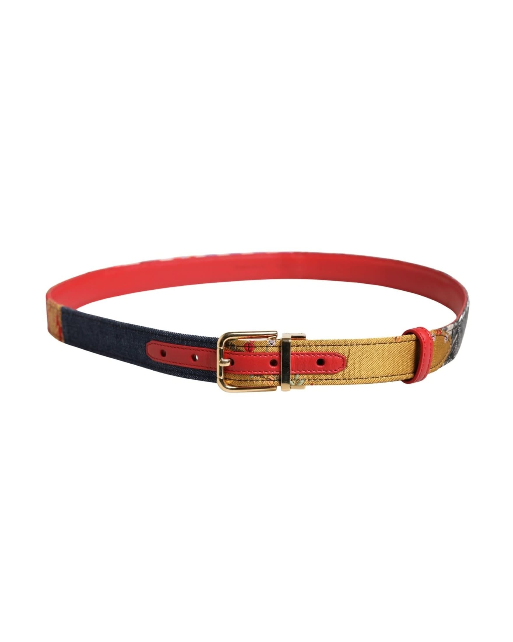 Dolce & Gabbana Multicolor Floral Jacquard Metal Buckle Belt