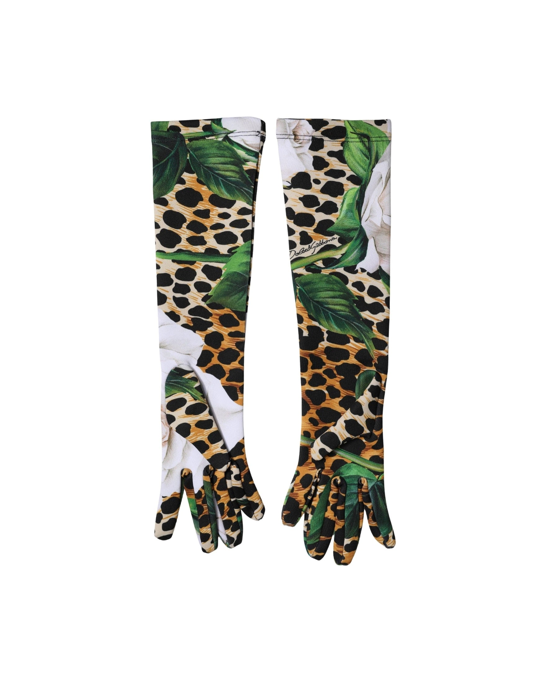 Dolce & Gabbana Multicolor Floral Leopard Elbow Length Gloves