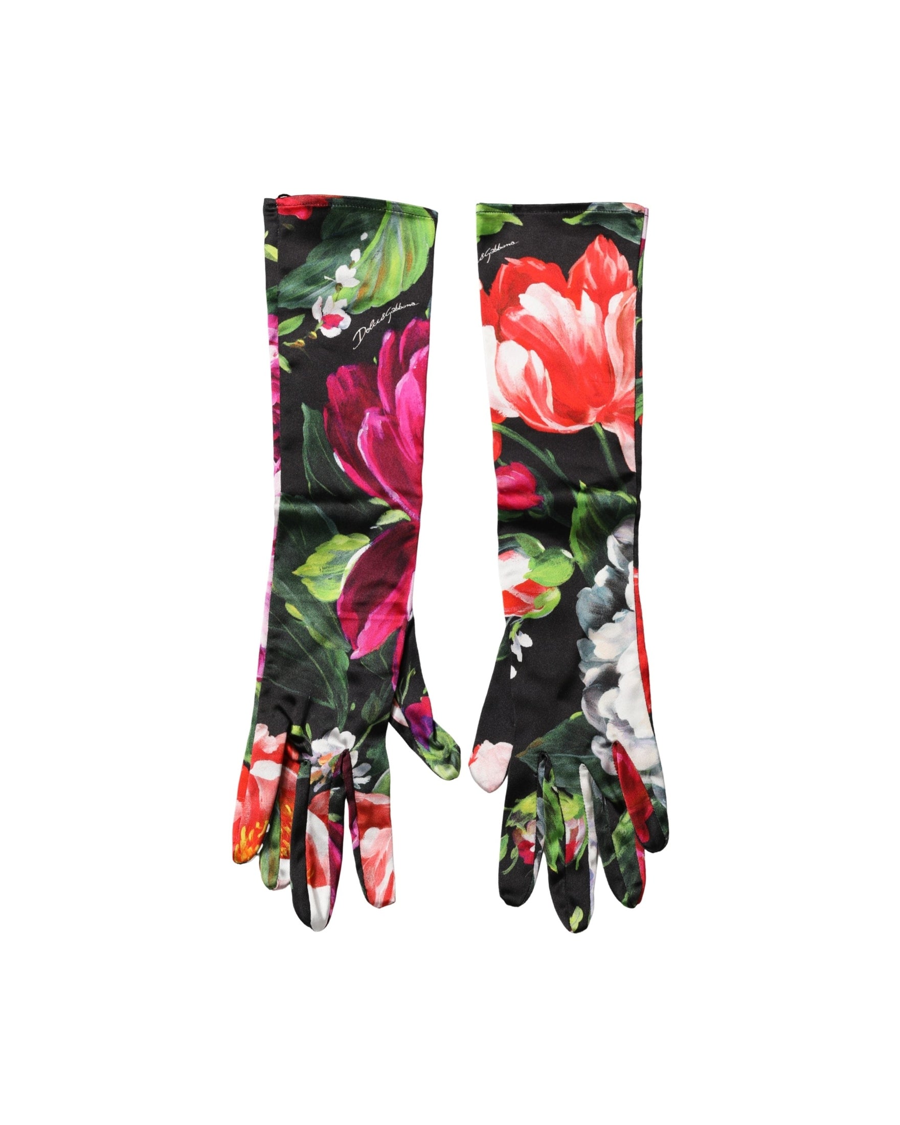 Dolce & Gabbana Multicolor Floral Print Elbow Length Gloves