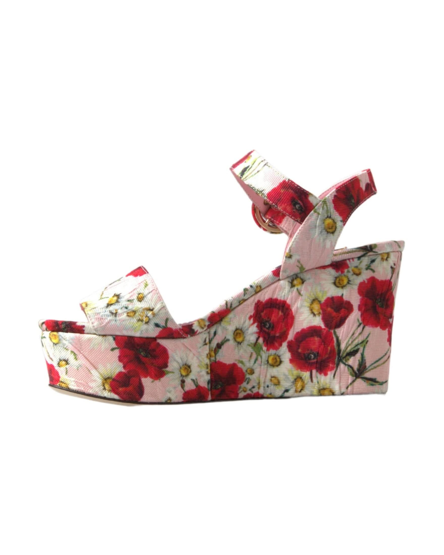 Dolce & Gabbana Multicolor Floral Print Wedges Ankle Strap Sandals Sandals
