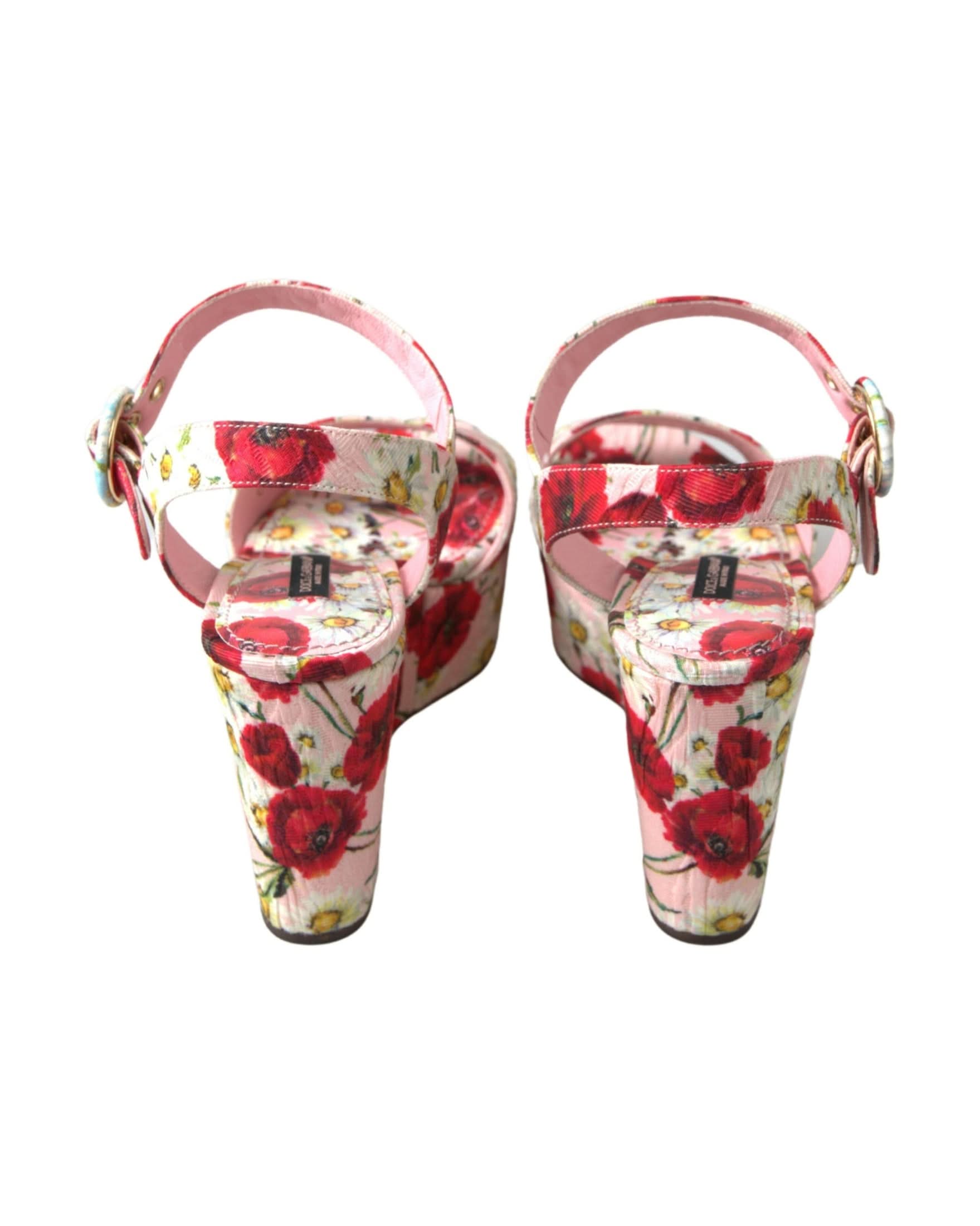 Dolce & Gabbana Multicolor Floral Print Wedges Ankle Strap Sandals Sandals