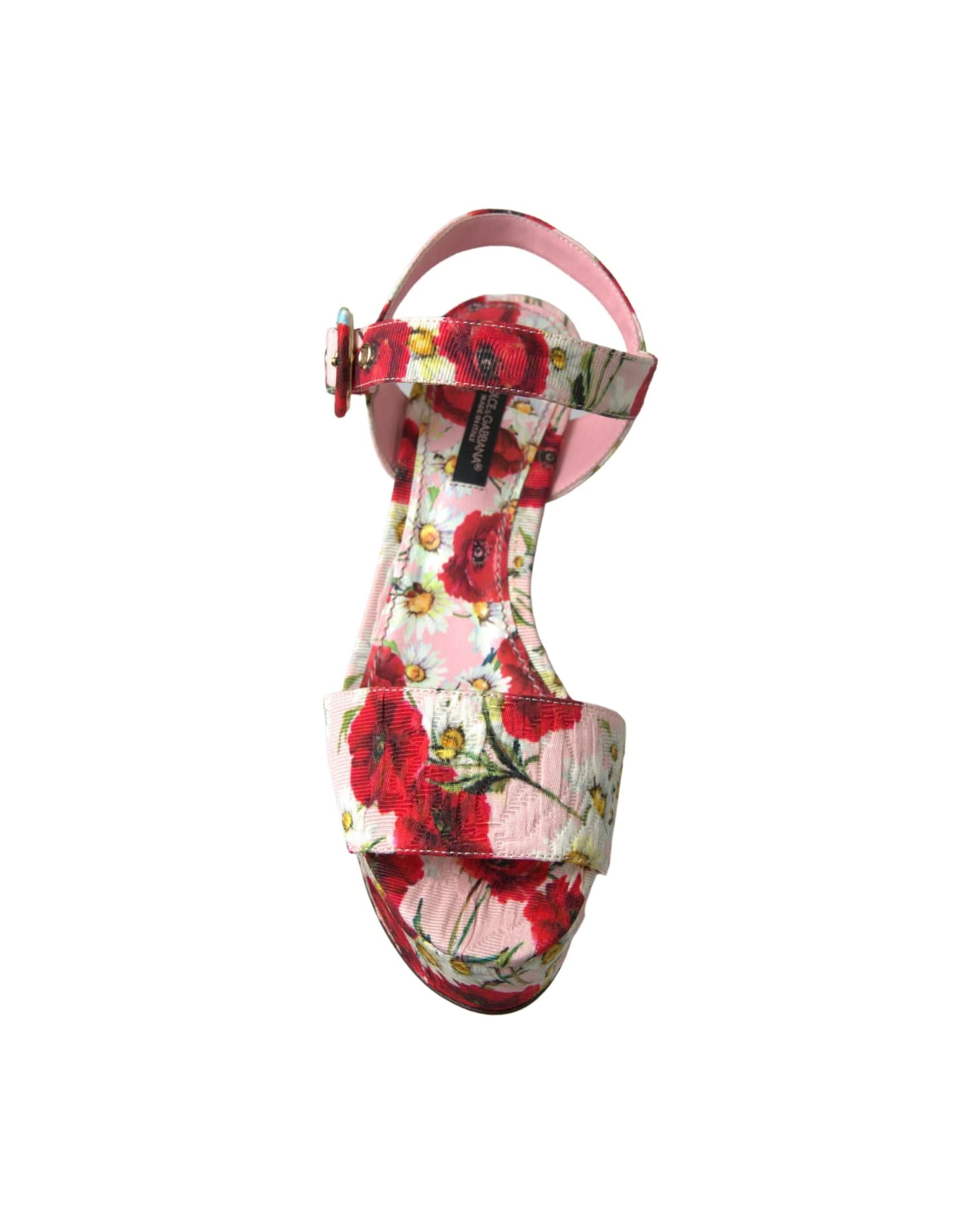 Dolce & Gabbana Multicolor Floral Print Wedges Ankle Strap Sandals Sandals