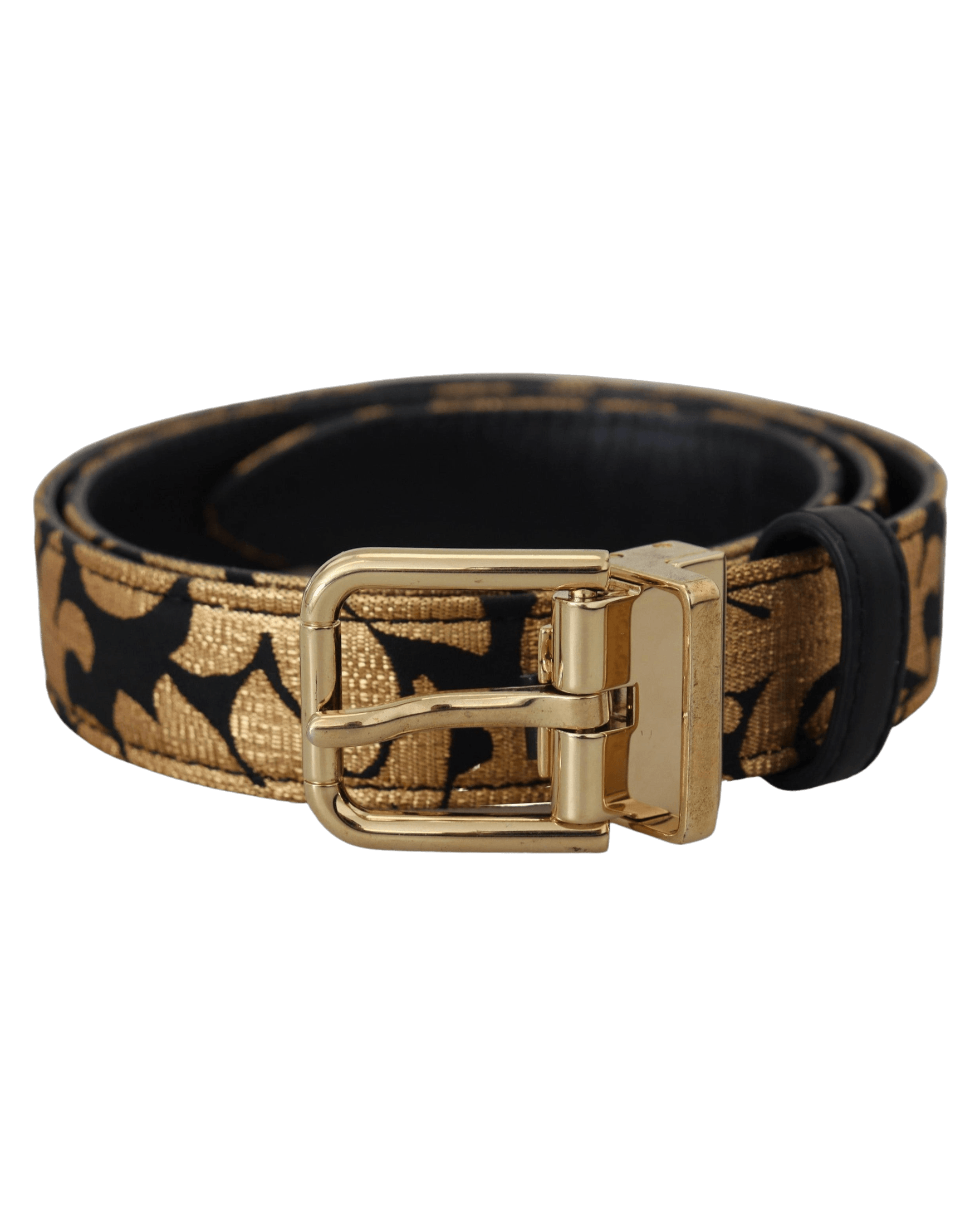 Dolce & Gabbana Black Leather Jacquard Logo Buckle Belt Belts