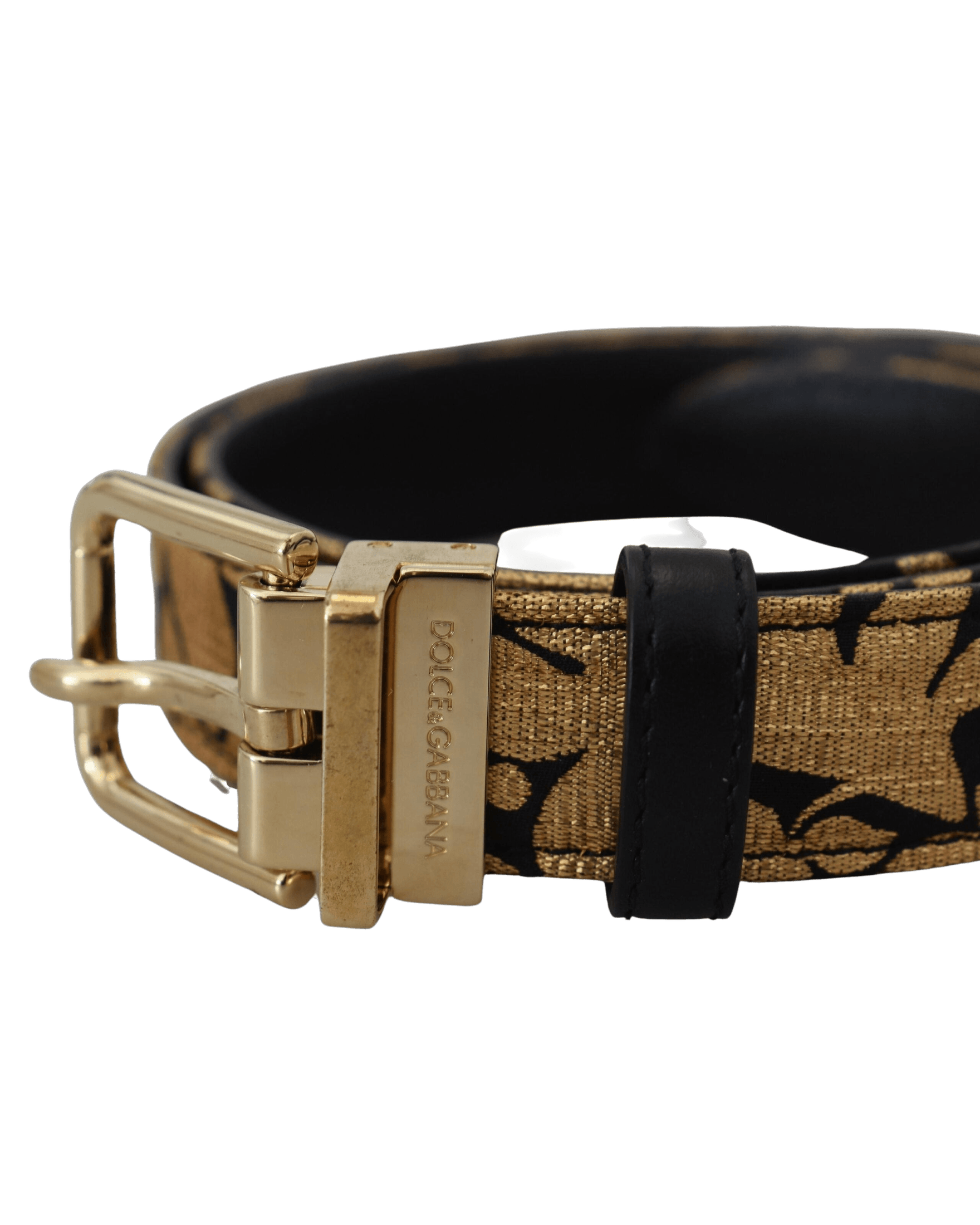 Dolce & Gabbana Black Leather Jacquard Logo Buckle Belt Belts