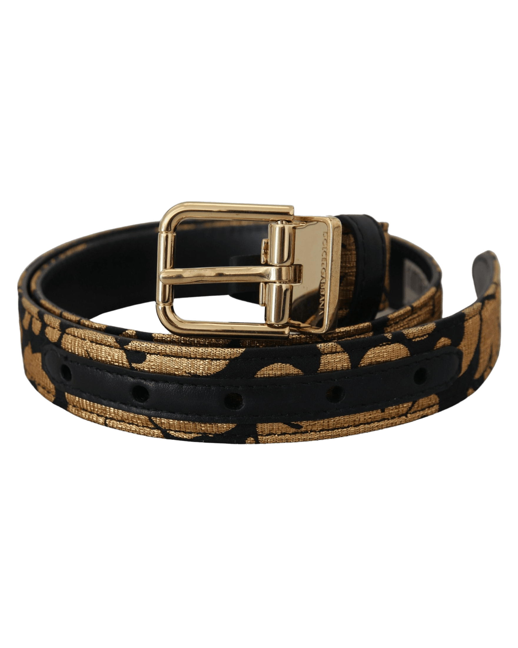 Dolce & Gabbana Black Leather Jacquard Logo Buckle Belt Belts