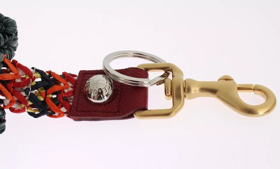 Dolce & Gabbana Multicolor Leather Raffia Clasp Finder Chain Keyring Glam Steals