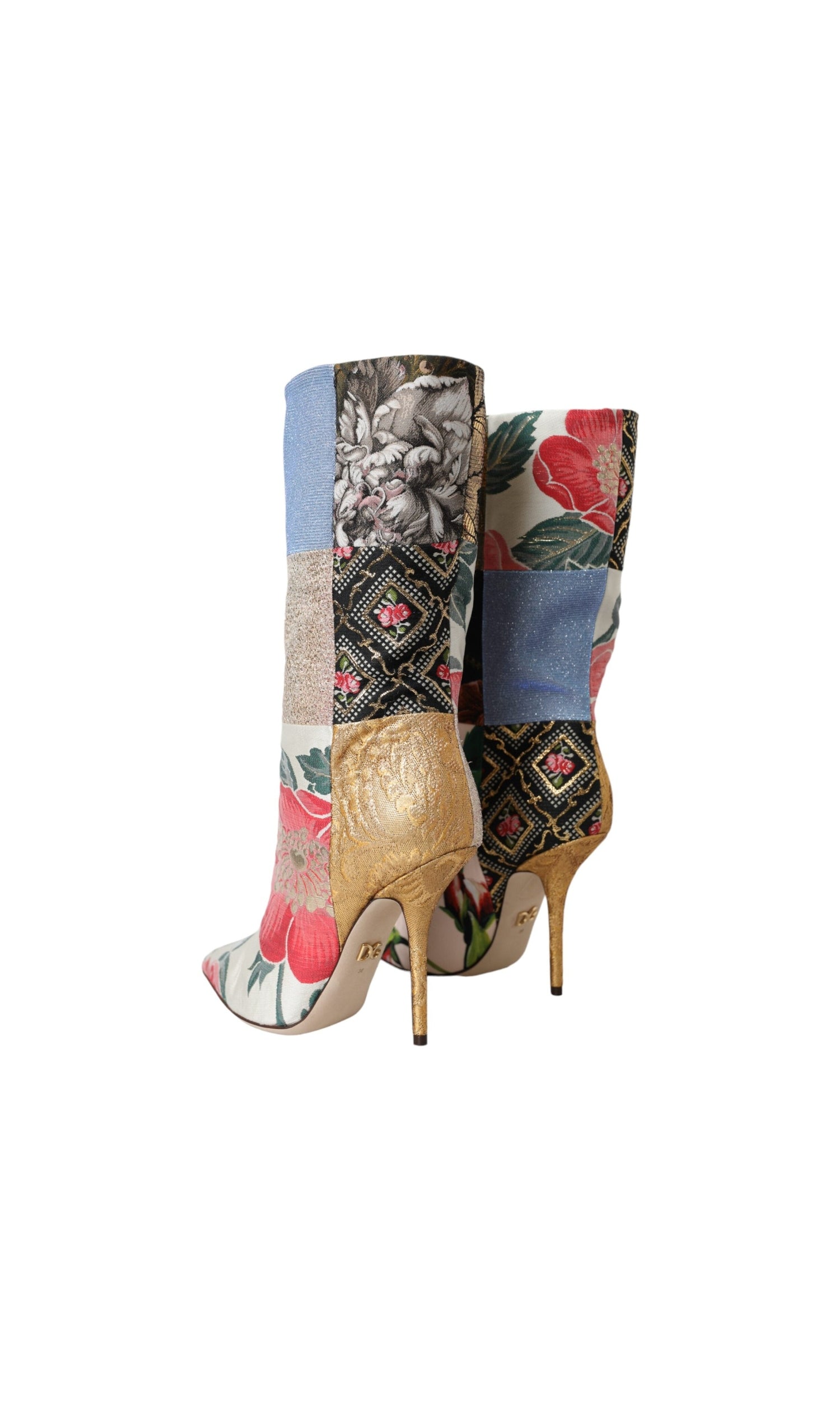 Dolce & Gabbana Multicolor Patchwork Print Heeled Boots Shoes Glam Steals