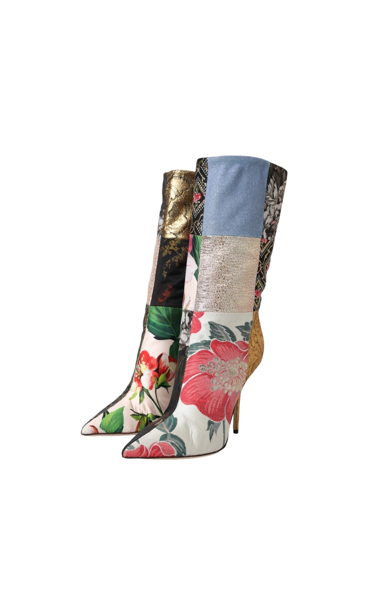 Dolce & Gabbana Multicolor Patchwork Print Heeled Boots Shoes Glam Steals