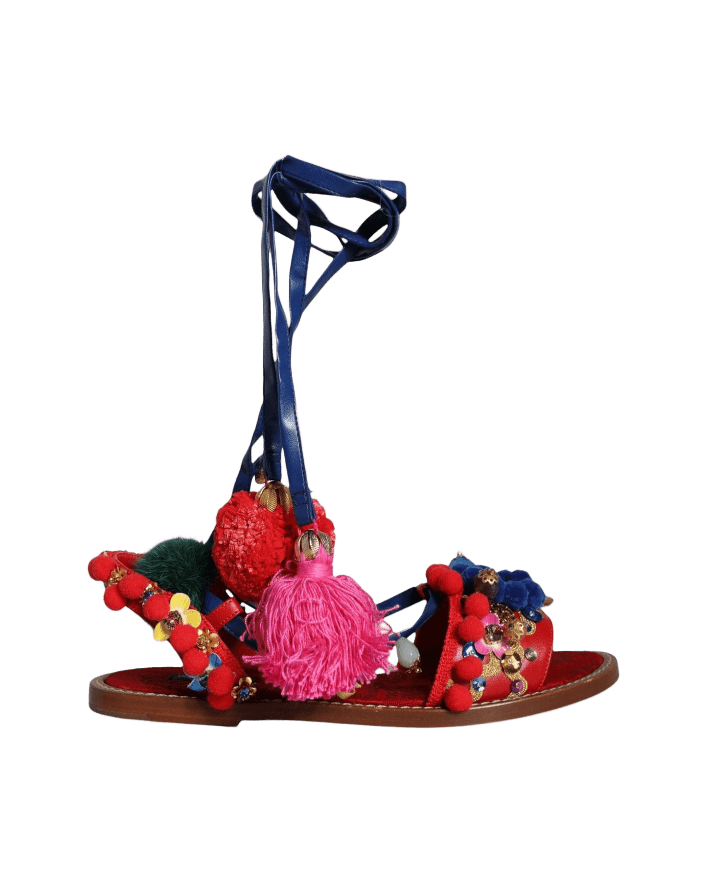 Dolce & Multicolor Gabbana Pom Pom Fur Wrap Sandals Shoes Glam Steals
