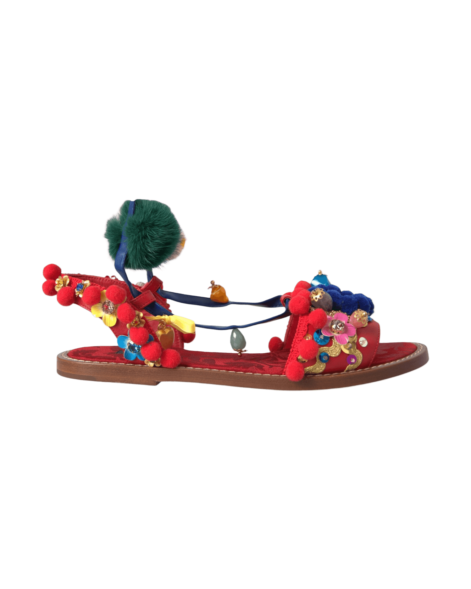 Dolce & Multicolor Gabbana Pom Pom Fur Wrap Sandals Shoes Glam Steals