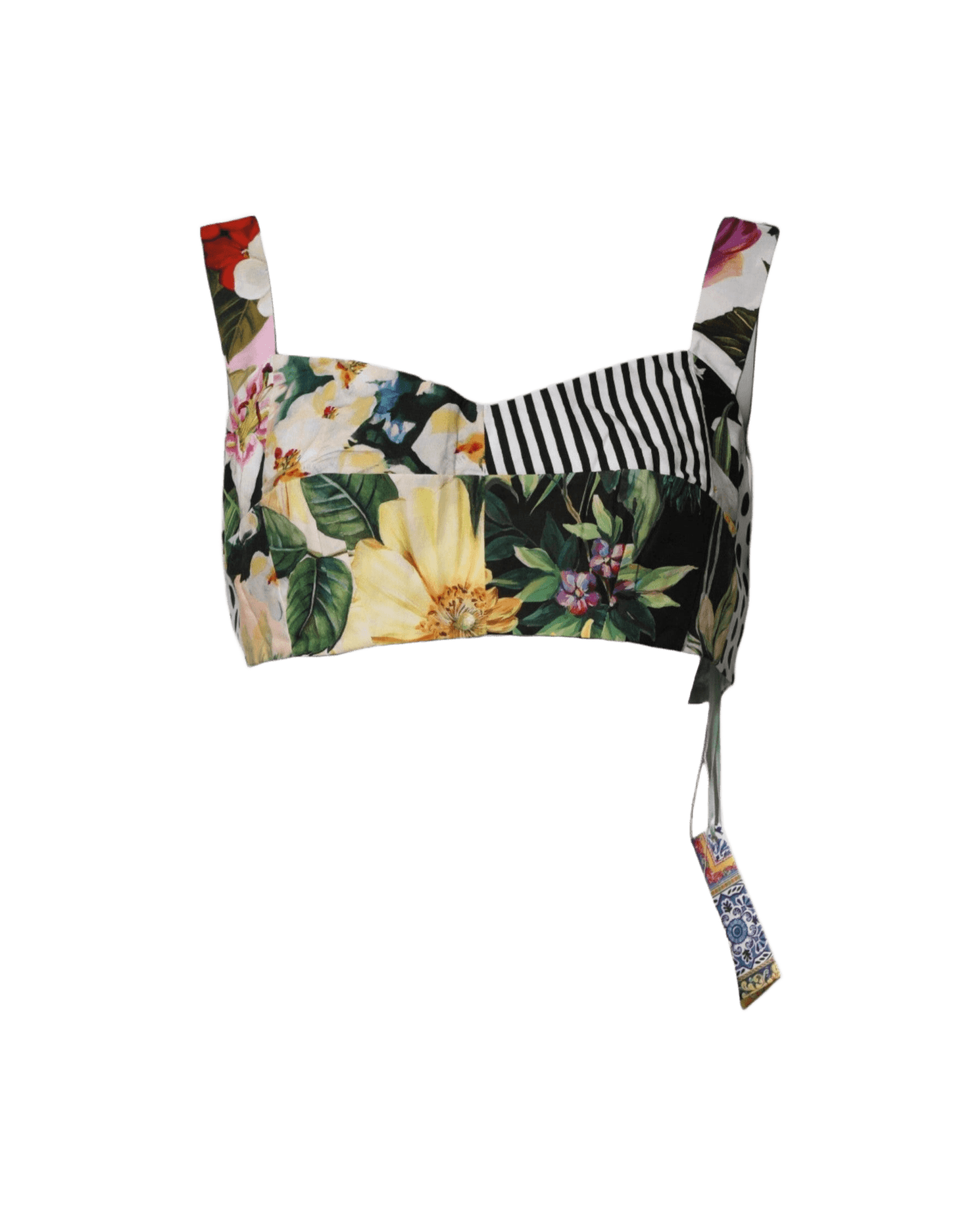 Dolce & Multicolor Gabbana Sweetheart Neck Patchwork Crop Top Glam Steals