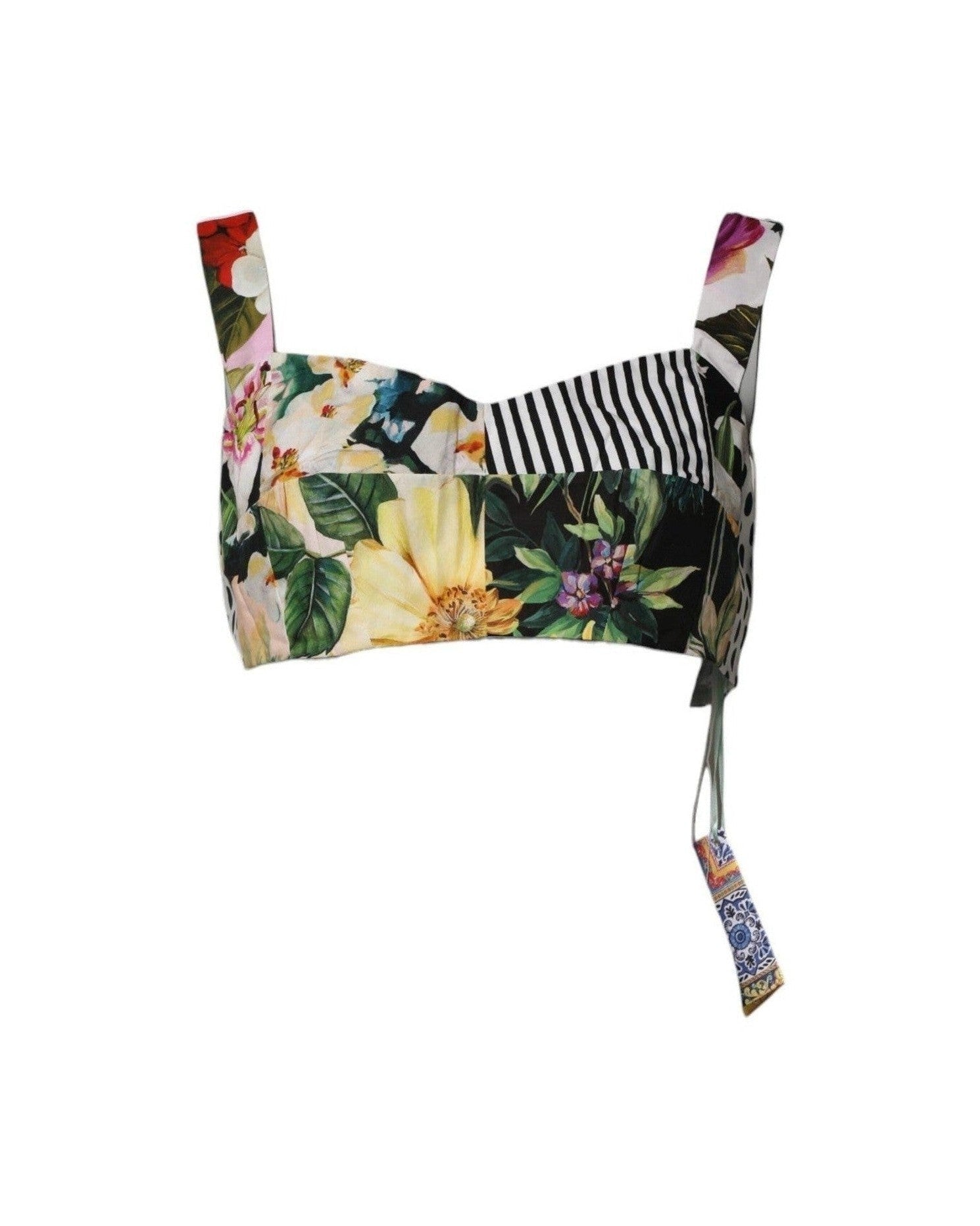 Dolce & Gabbana Multicolor Sweetheart Neck Patchwork Crop Top Glam Steals