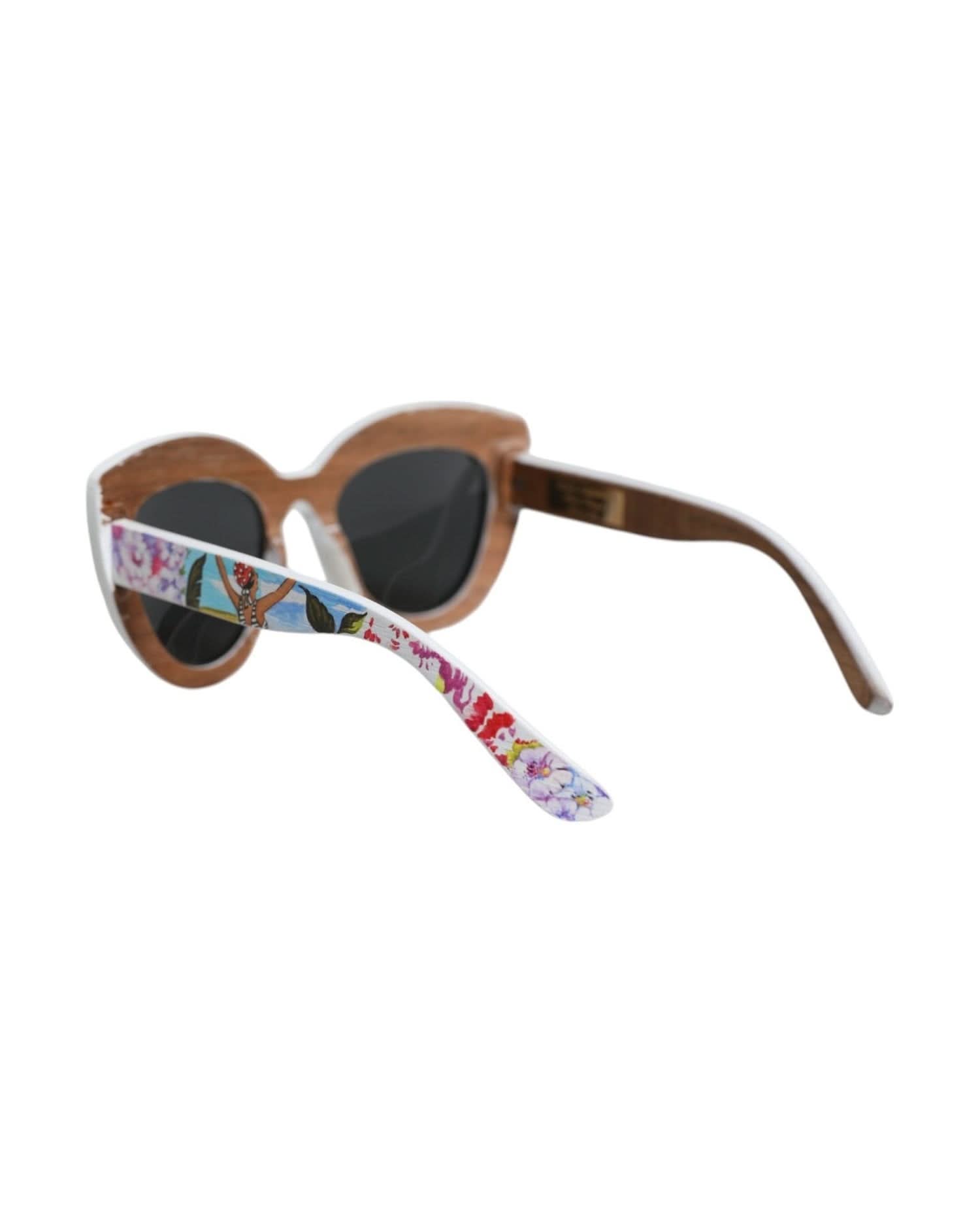 Dolce & Gabbana Multicolor Wood Crystal Brass Frame Floral Hand Paint Sunglasses Sunglasses