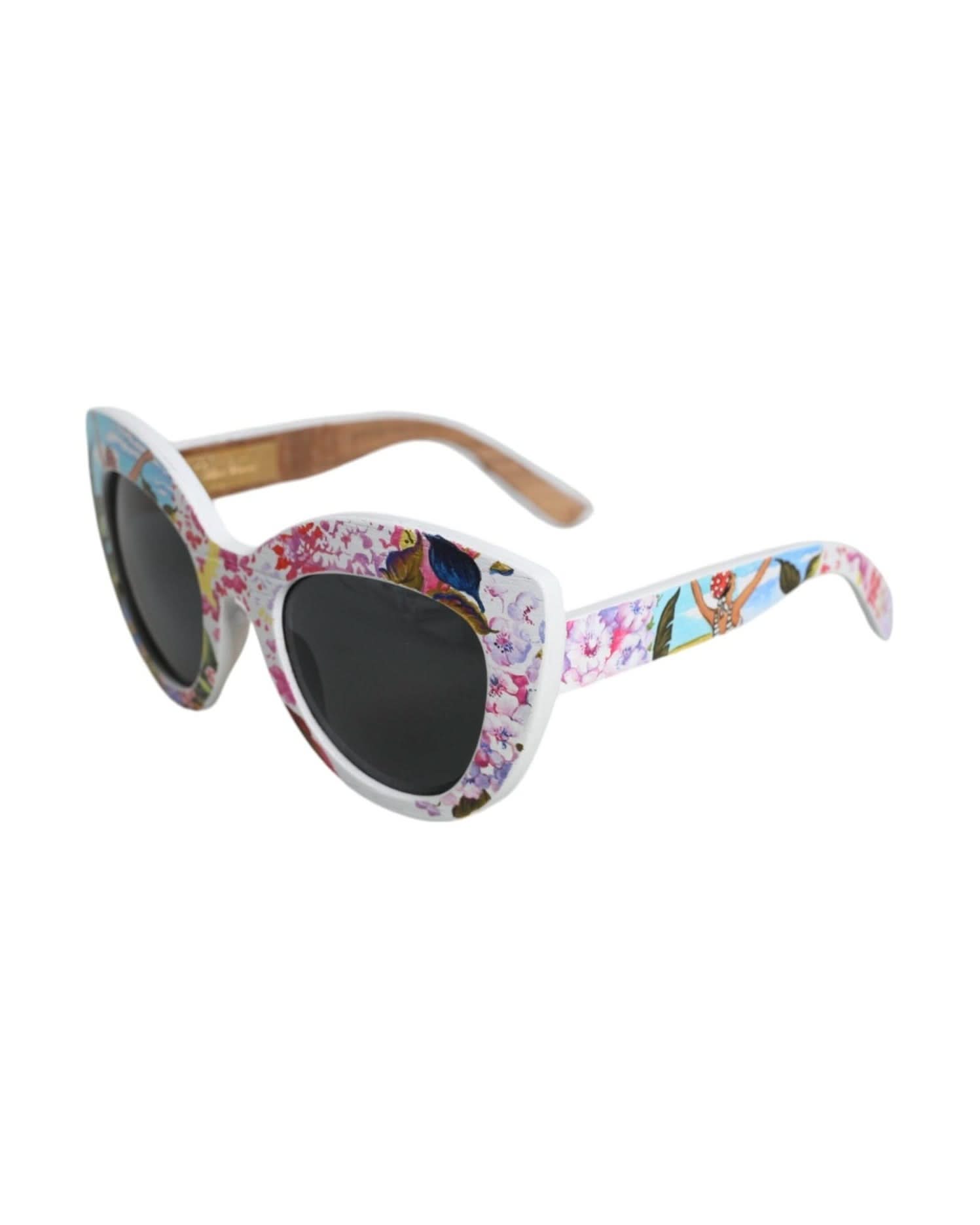Dolce & Gabbana Multicolor Wood Crystal Brass Frame Floral Hand Paint Sunglasses Sunglasses