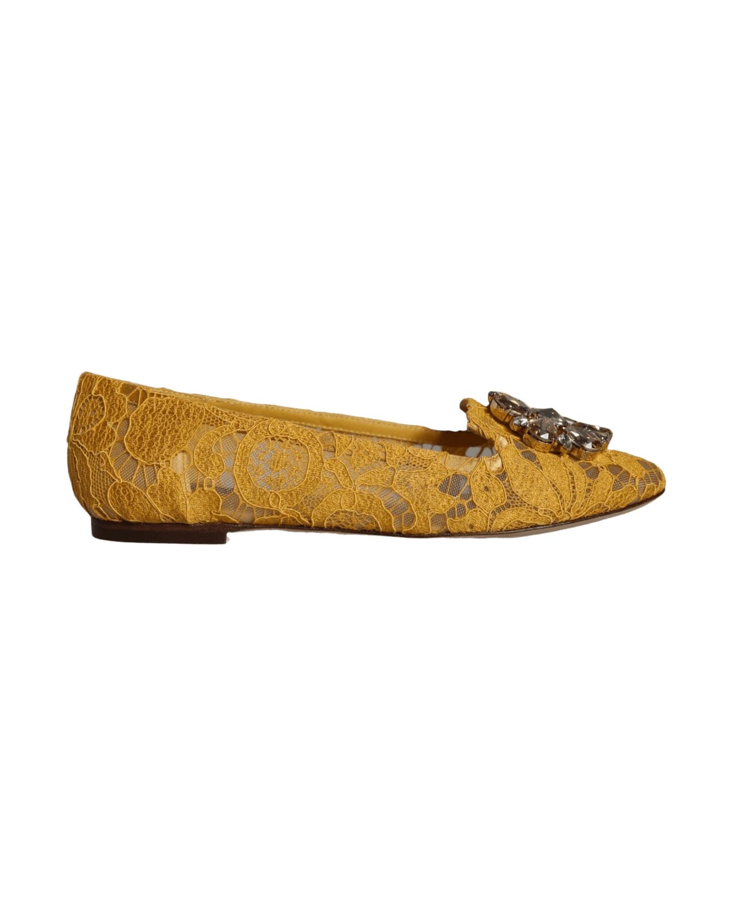 Dolce & Gabbana Mustard Lace Crystal Ballet Flats Loafer Shoes Glam Steals