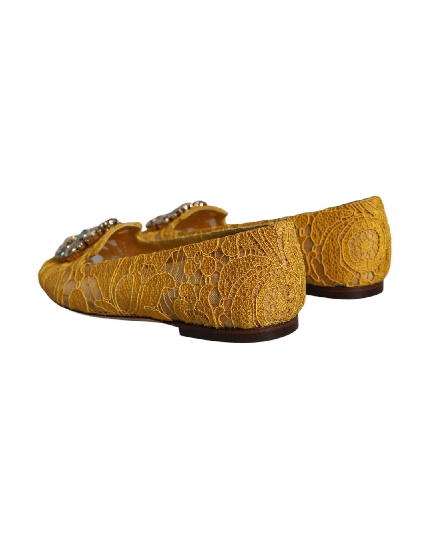 Dolce & Gabbana Mustard Lace Crystal Ballet Flats Loafer Shoes Glam Steals