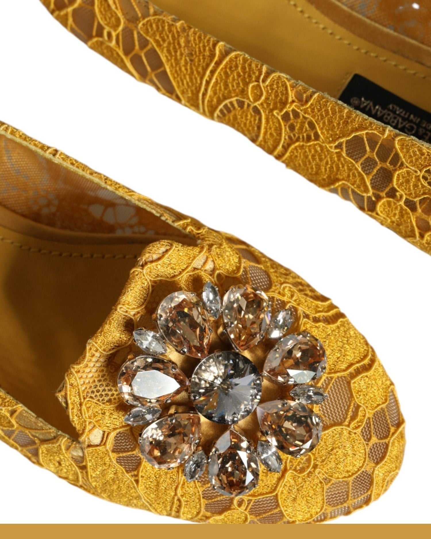 Dolce & Gabbana Mustard Lace Crystal Ballet Flats Loafer Shoes Glam Steals