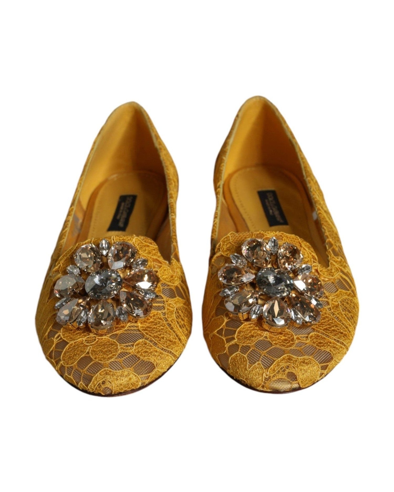 Dolce & Gabbana Mustard Lace Crystal Ballet Flats Loafer Shoes Glam Steals