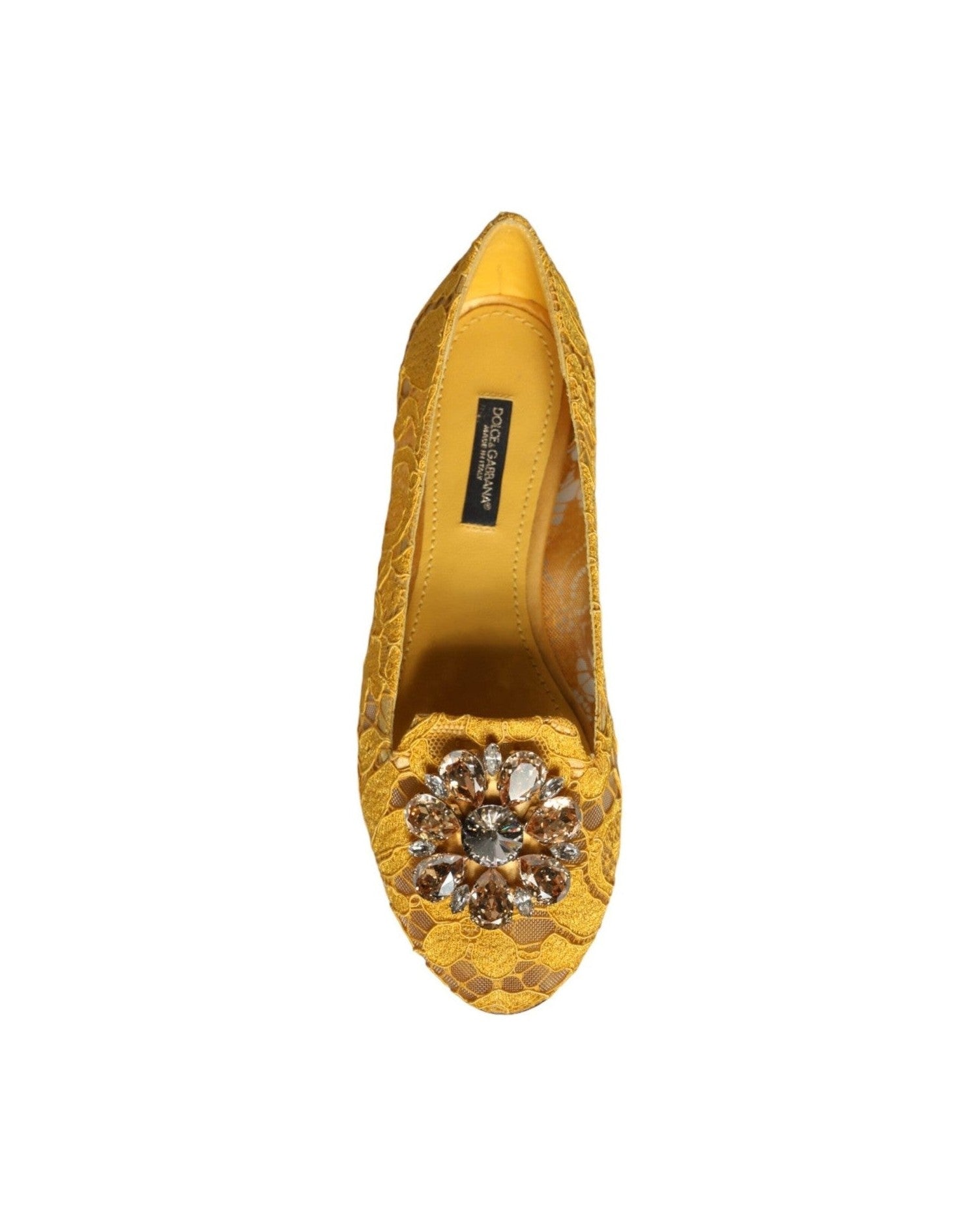 Dolce & Gabbana Mustard Lace Crystal Ballet Flats Loafer Shoes Glam Steals