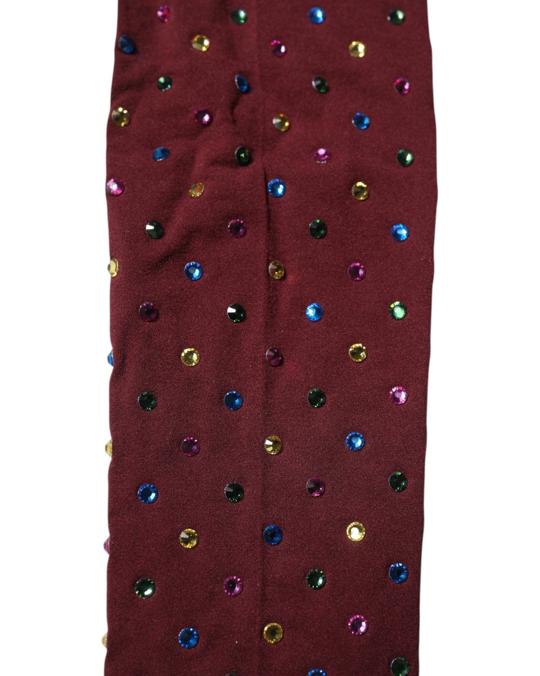 Dolce & Gabbana Nylon Maroon Crystal Embellished Pantyhose Tights Hosiery