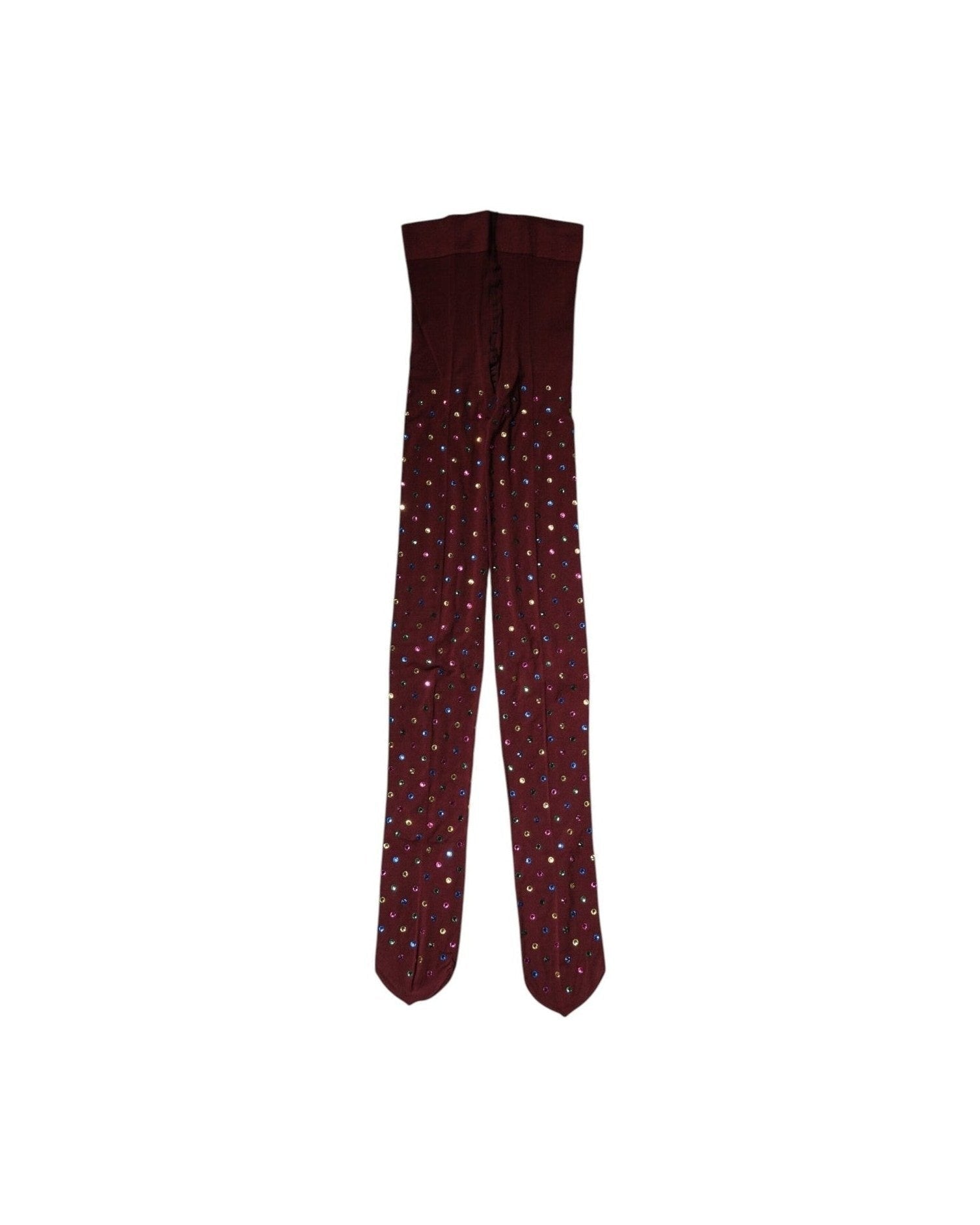 Dolce & Gabbana Nylon Maroon Crystal Embellished Pantyhose Tights Hosiery