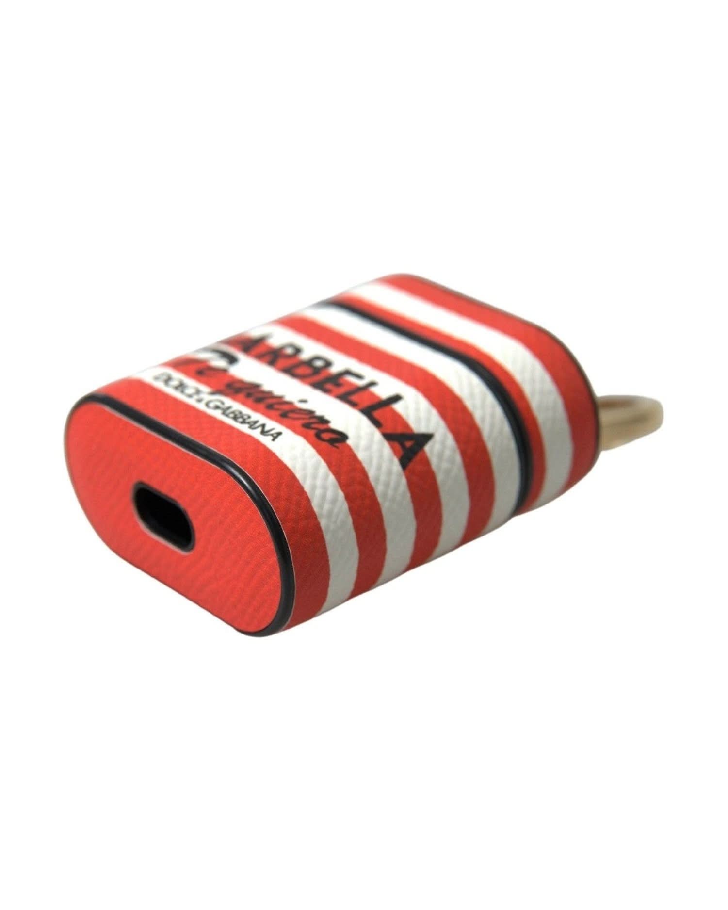 Dolce & Gabbana Orange Chic Striped Leather Airpods Case Headphone & Headset Accessories