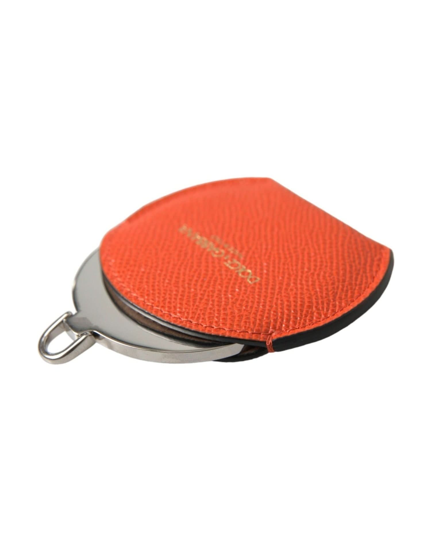 Dolce & Gabbana Orange Elegant Leather Mirror Holder Face Mirrors