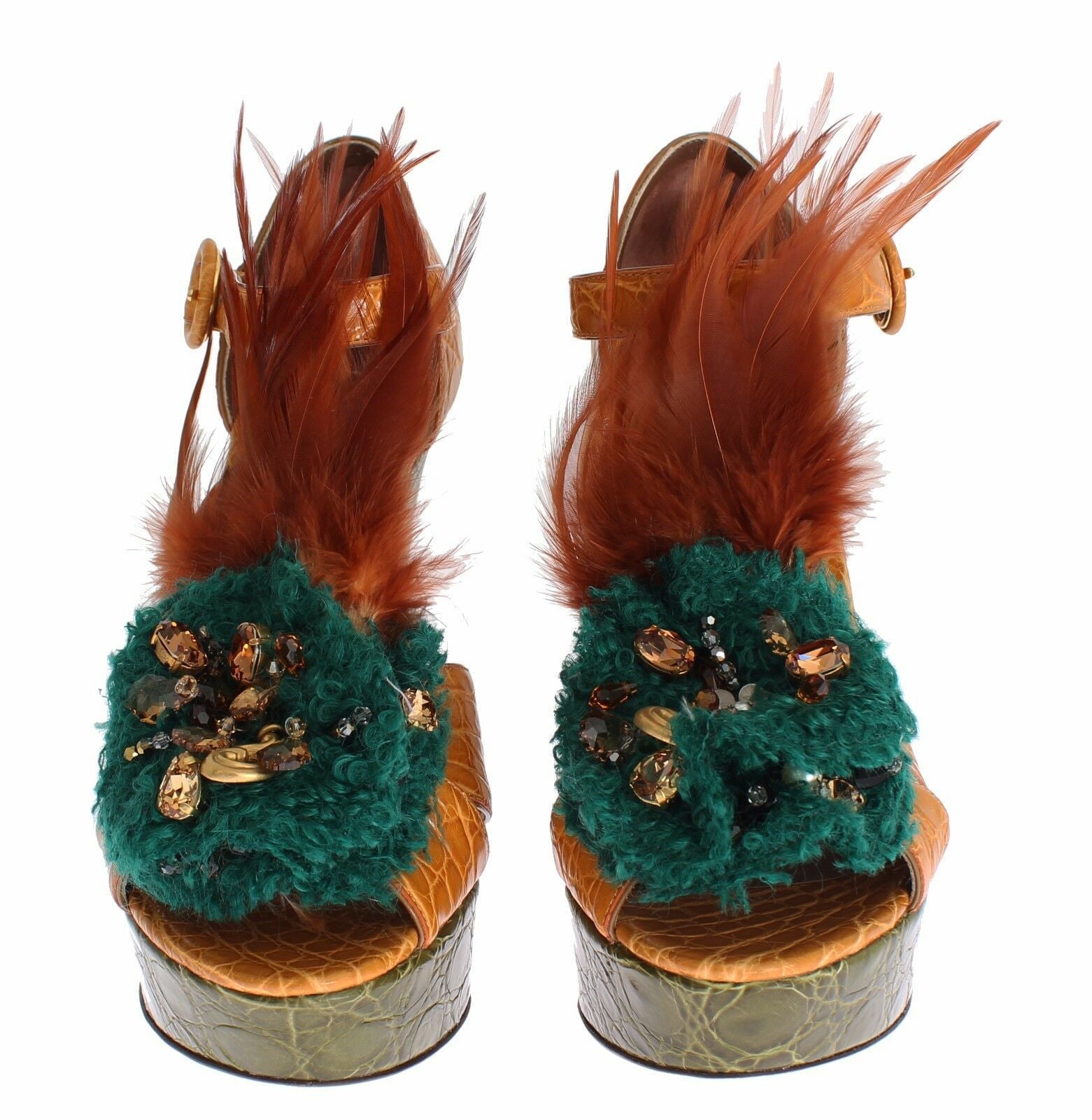 Dolce & Gabbana Orange Leather Crystal Platform Sandals Glam Steals