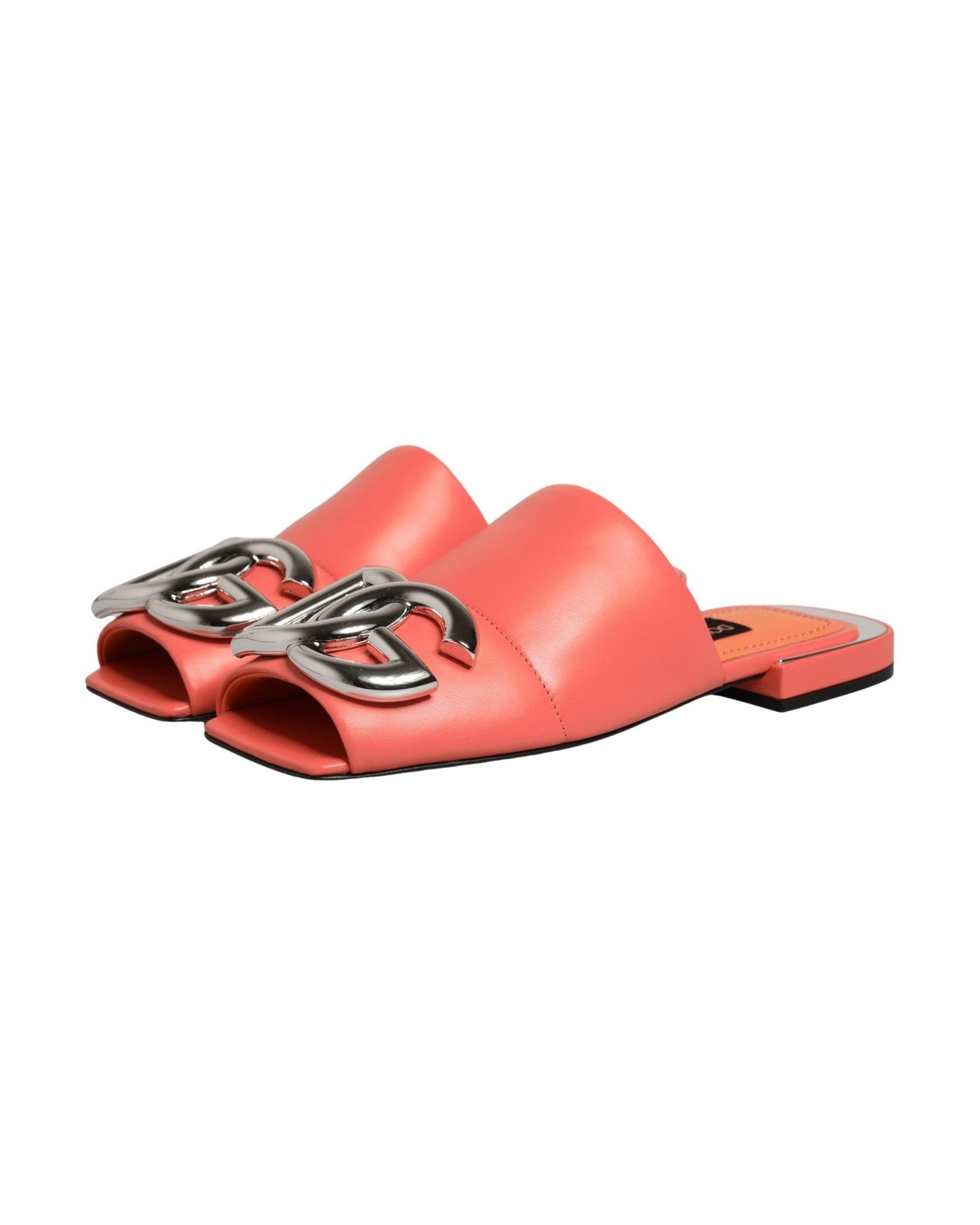 Dolce & Gabbana Orange Leather Dg Logo Flats