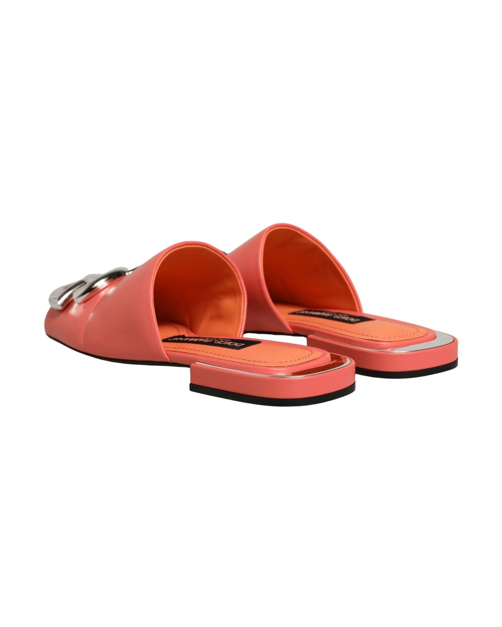Dolce & Gabbana Orange Leather Dg Logo Flats