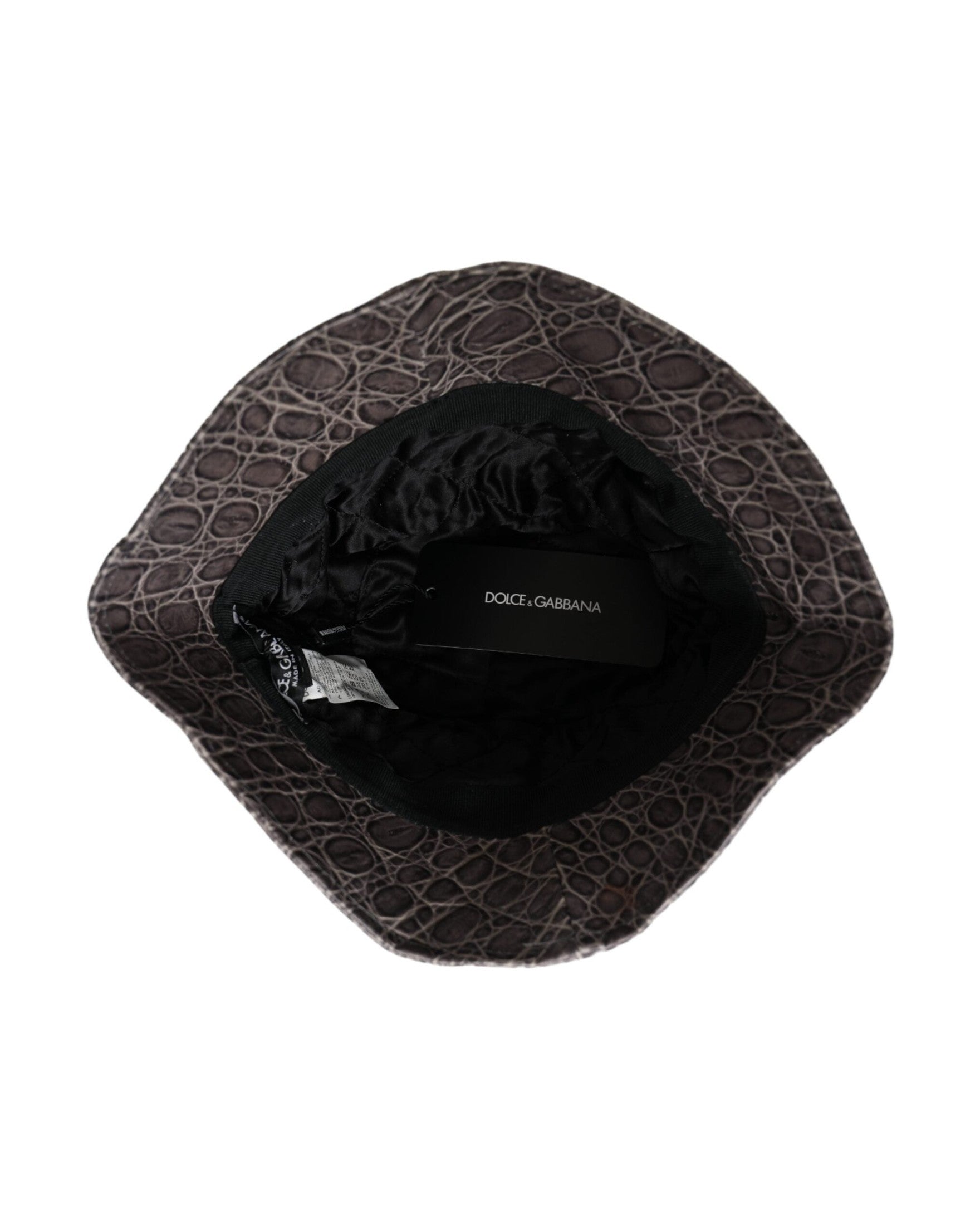 Dolce & Gabbana Patterned Leather Bucket Black Gray Hat Glam Steals