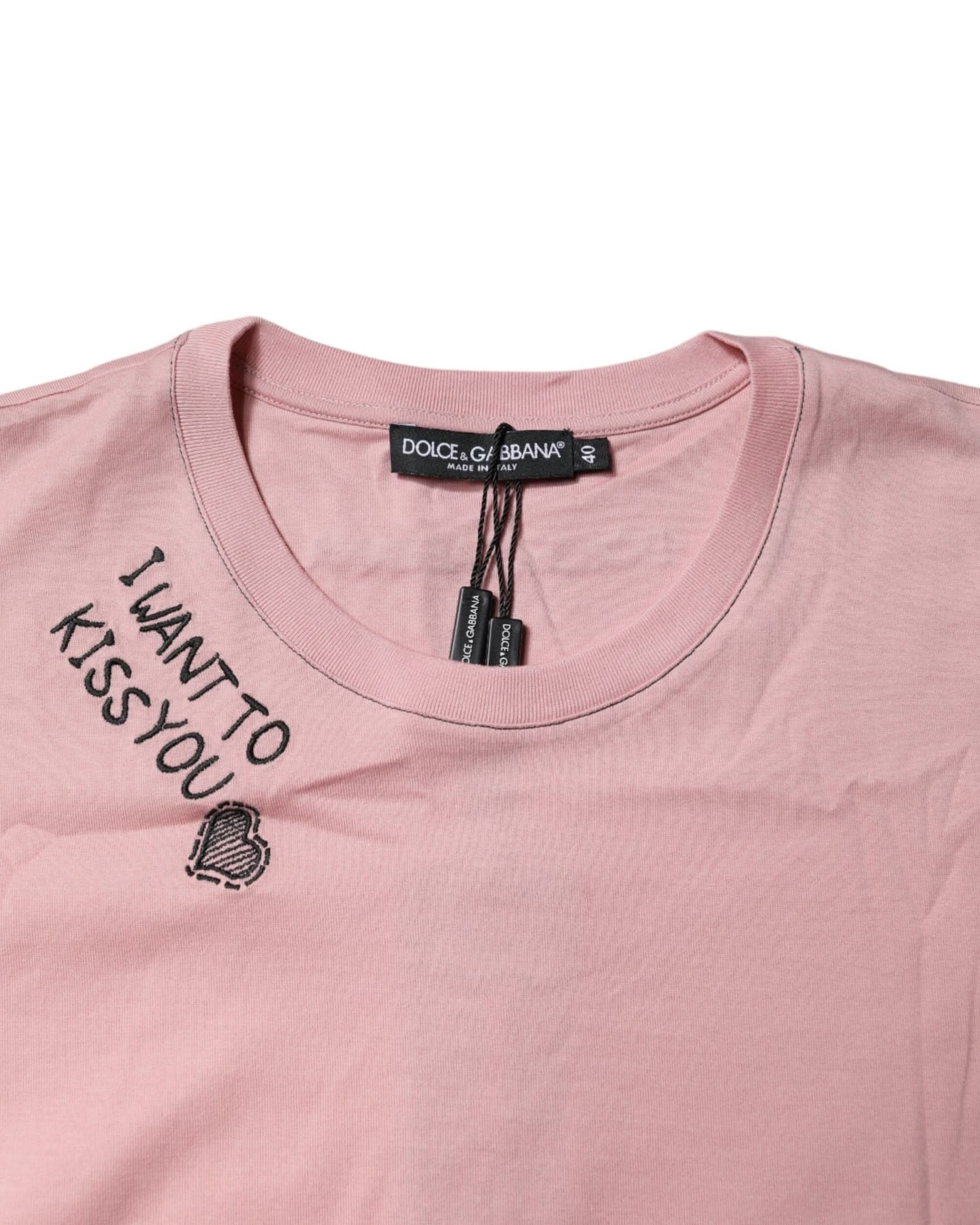Dolce & Gabbana Pink Cotton Logo Print Crew Neck T-Shirt T-Shirts