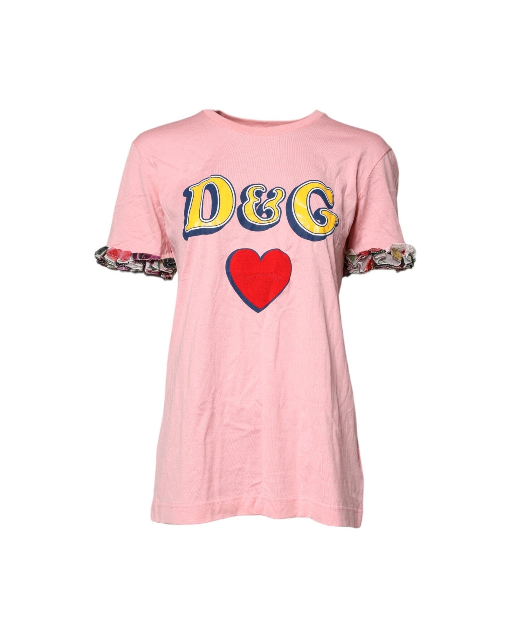 Dolce & Gabbana Pink Cotton Logo Print Crew Neck Tee T-shirt Glam Steals