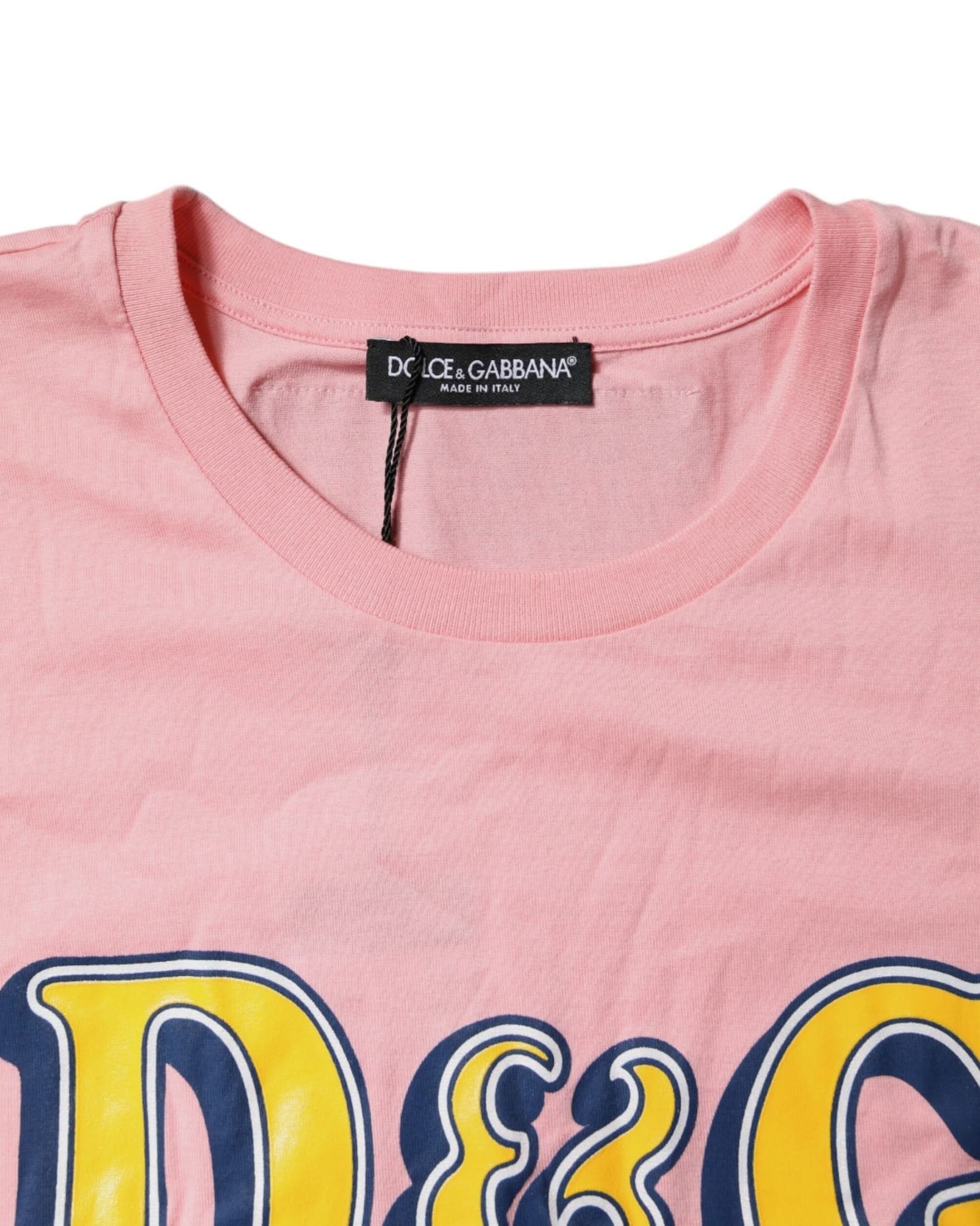 Dolce & Gabbana Pink Cotton Logo Print Crew Neck Tee T-Shirt T-Shirts