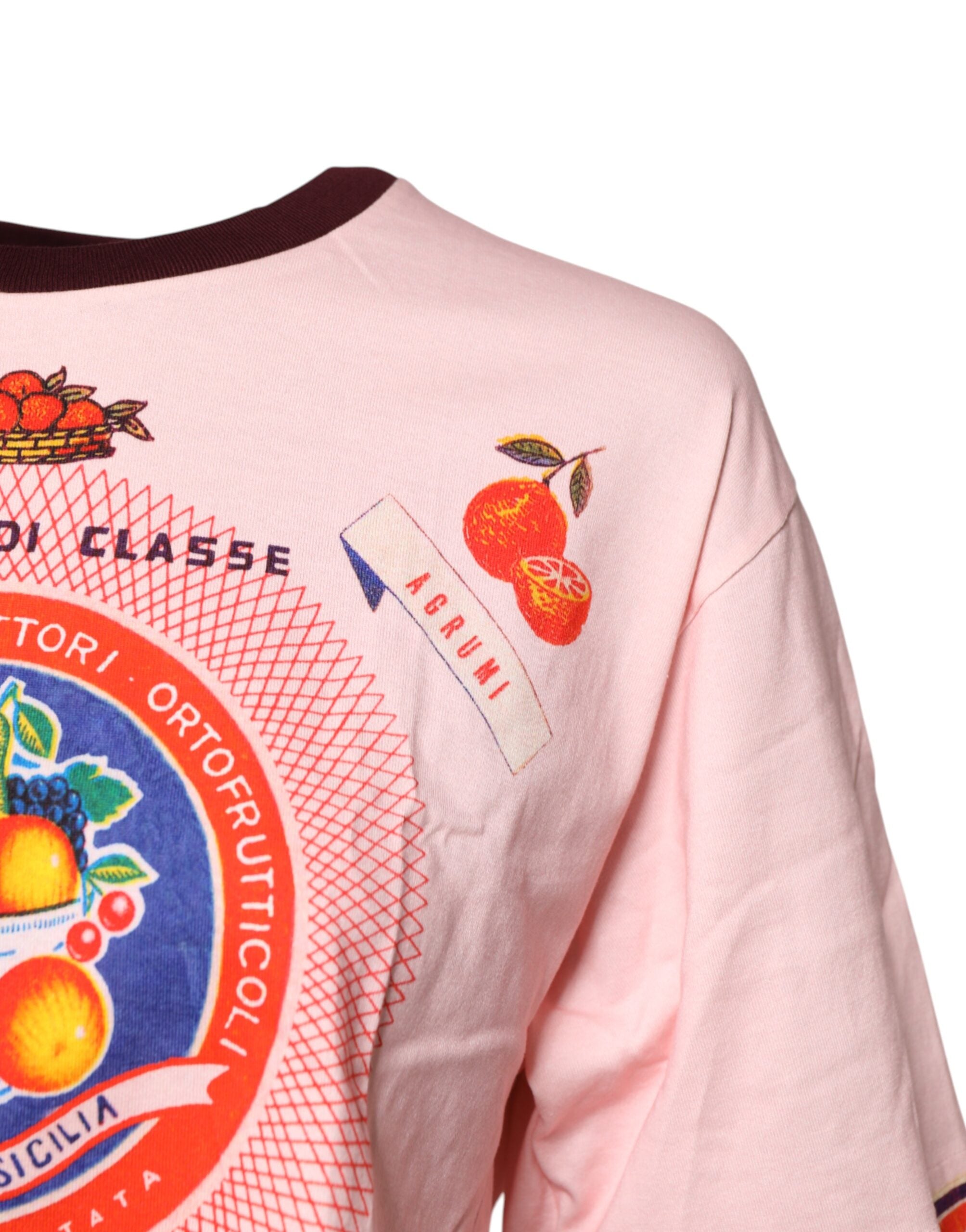 Dolce & Gabbana Pink Cotton Print Short Sleeves Cropped Top Glam Steals