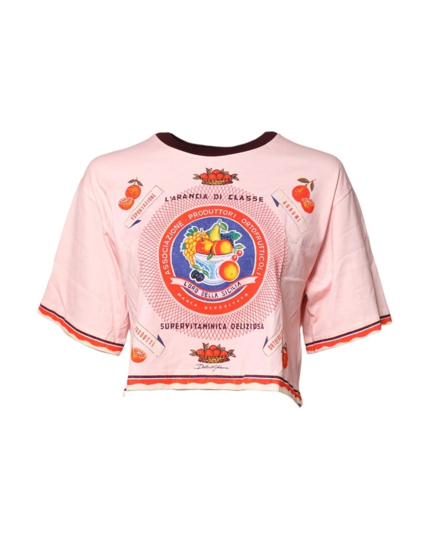 Dolce & Gabbana Pink Cotton Print Short Sleeves Cropped Top Crop Tops