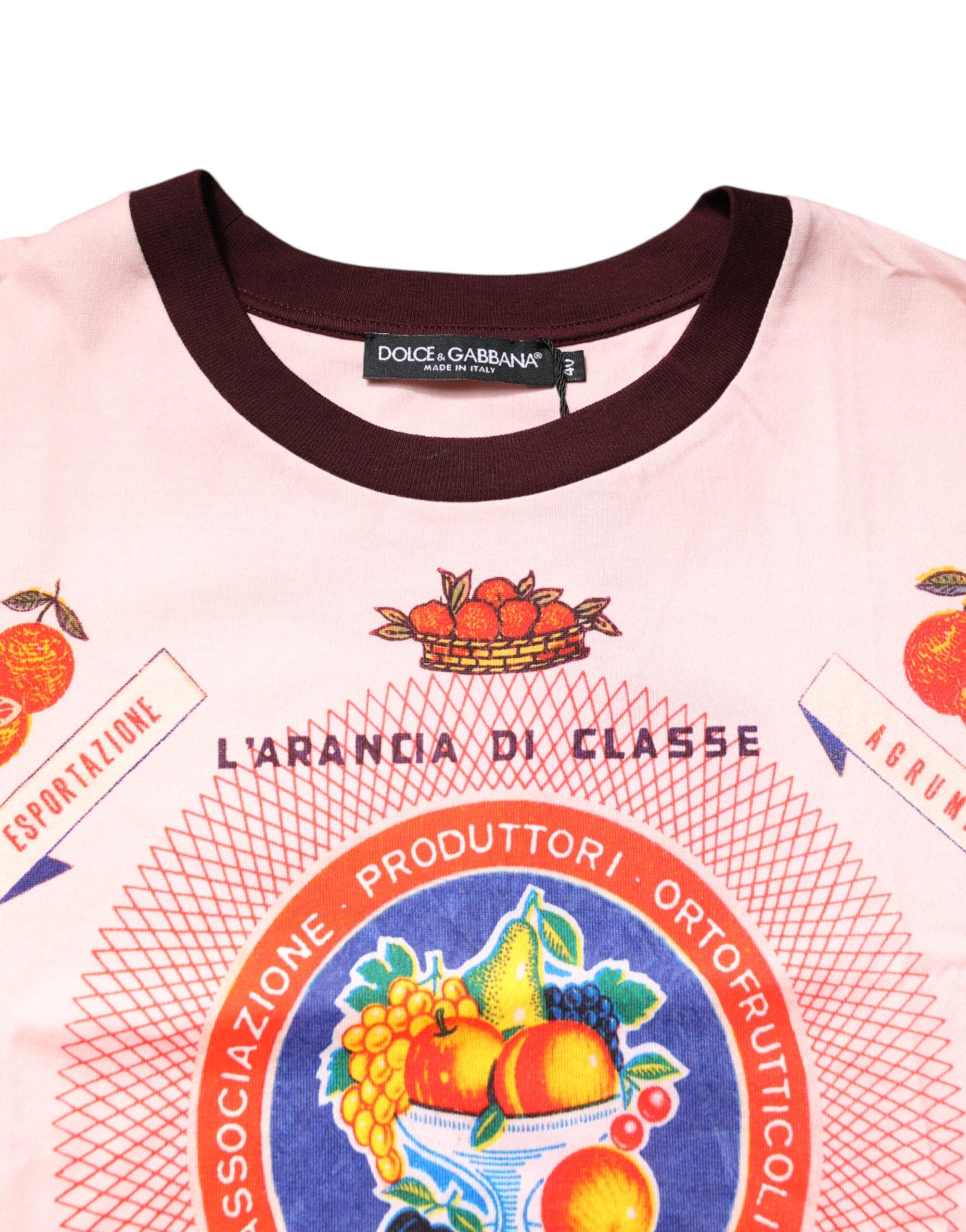 Dolce & Gabbana Pink Cotton Print Short Sleeves Cropped Top Glam Steals