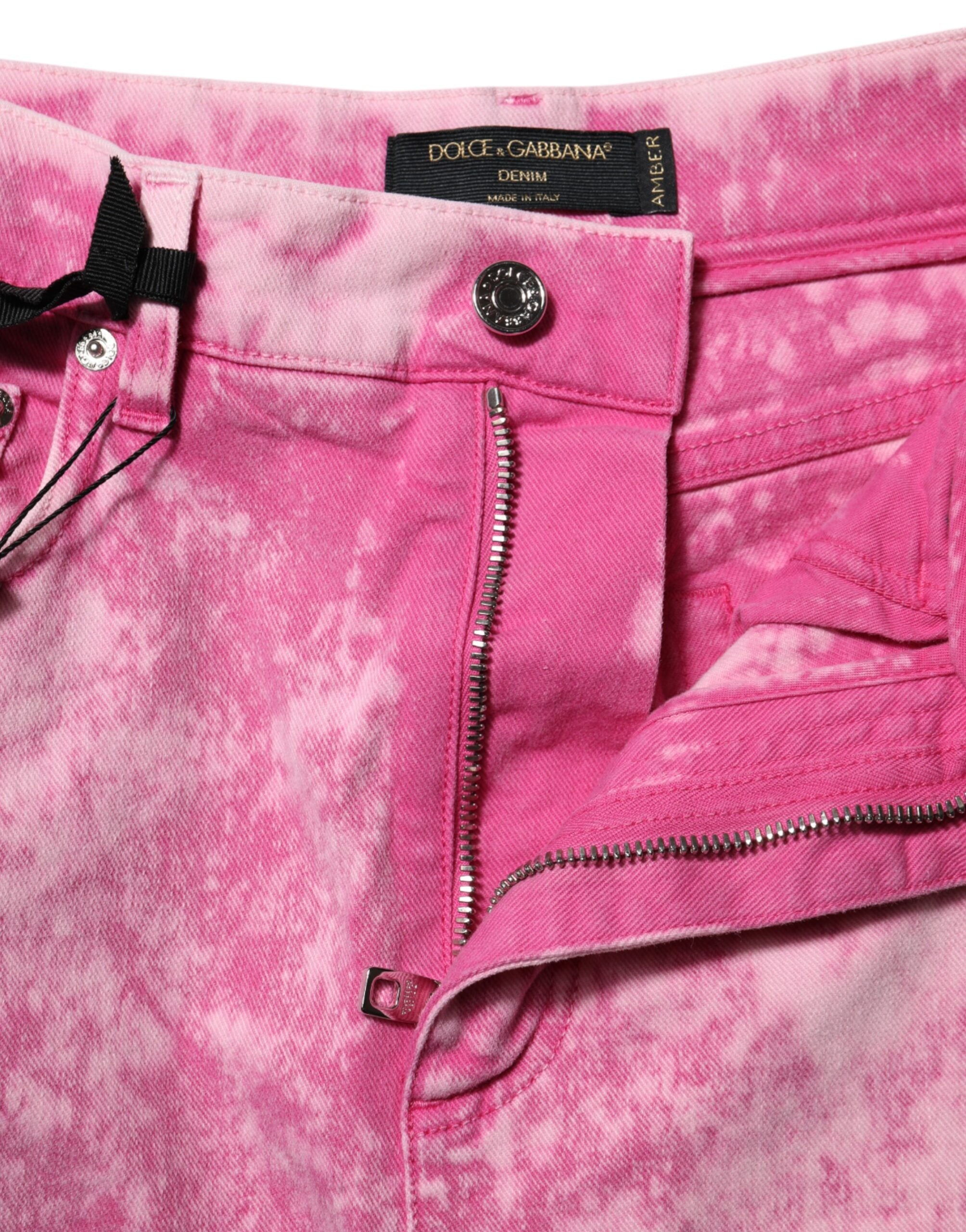 Dolce & Gabbana Pink Denim Tie Dye High Waist Tapered Jeans Glam Steals