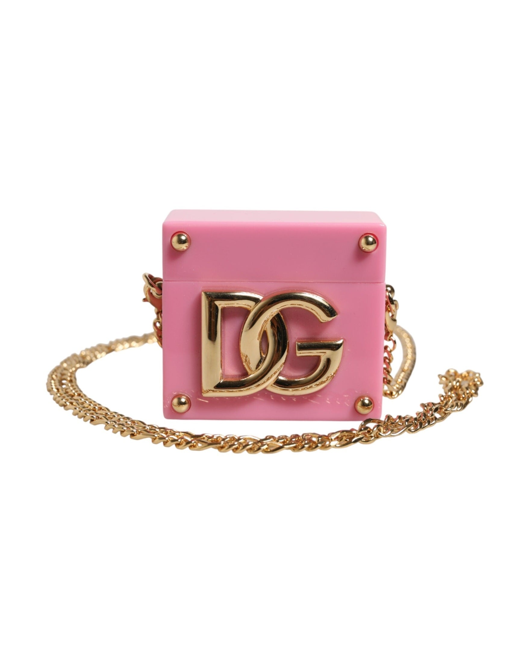 Dolce & Gabbana Pink Dg Logo Plaque Cover Gold Chain Airpods Case Glam Steals