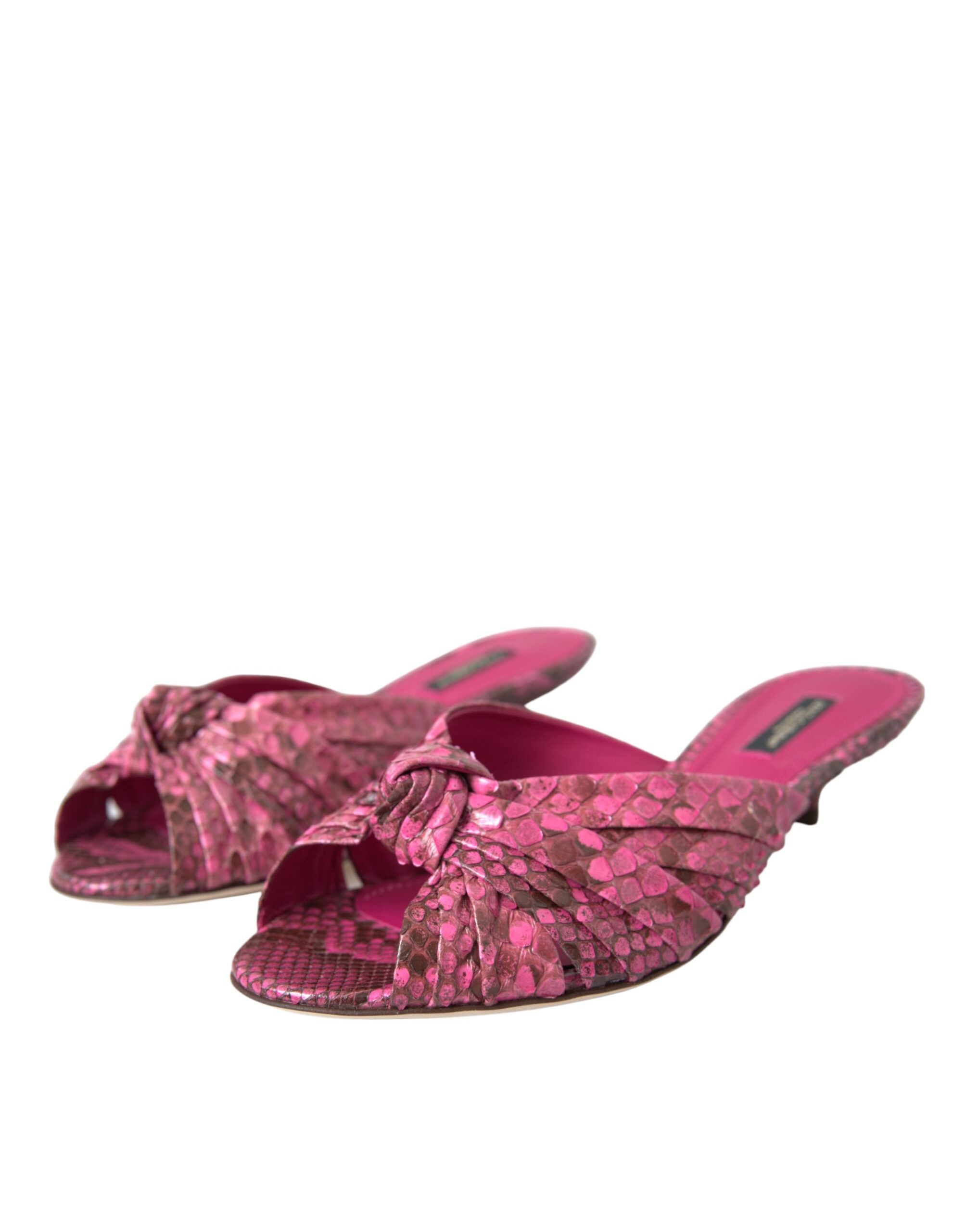 Dolce & Gabbana Pink Exotic Leather Kitten Heels Slides Shoes Glam Steals