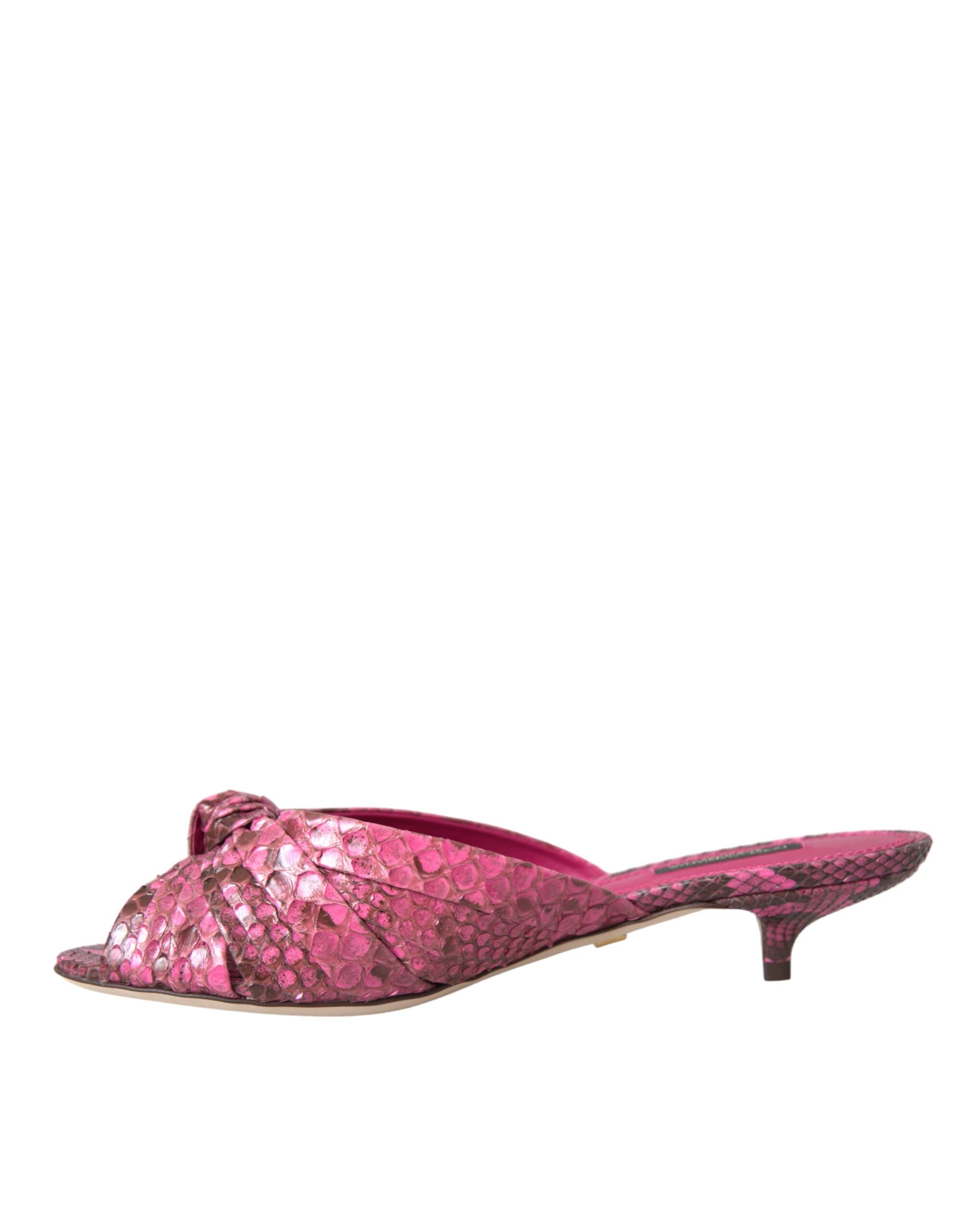 Dolce & Gabbana Pink Exotic Leather Kitten Heels Slides Shoes Glam Steals